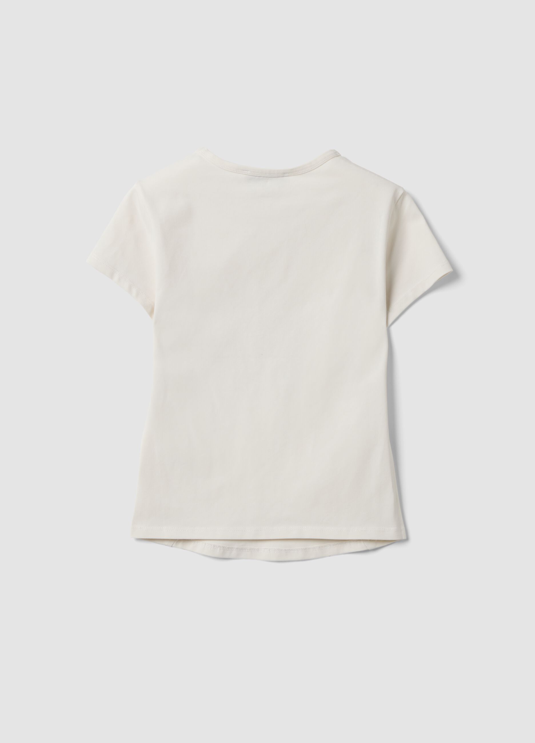 White fitted stretch-cotton T-shirt with rhinestone embellishments