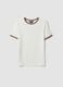 White stretch viscose crew-neck T-shirt with contrast trim_0