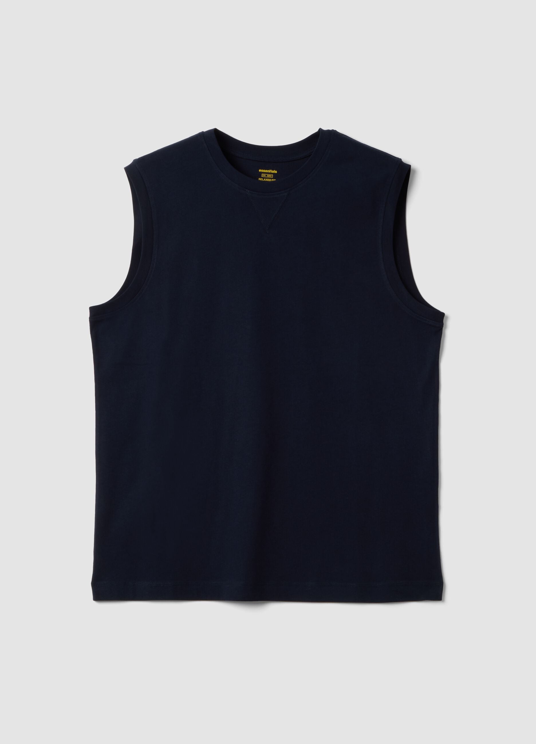 Blue crew-neck cotton vest in relaxed fit