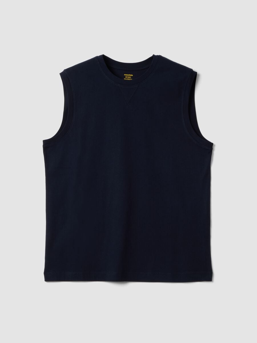 Blue crew-neck cotton vest in relaxed fit_4