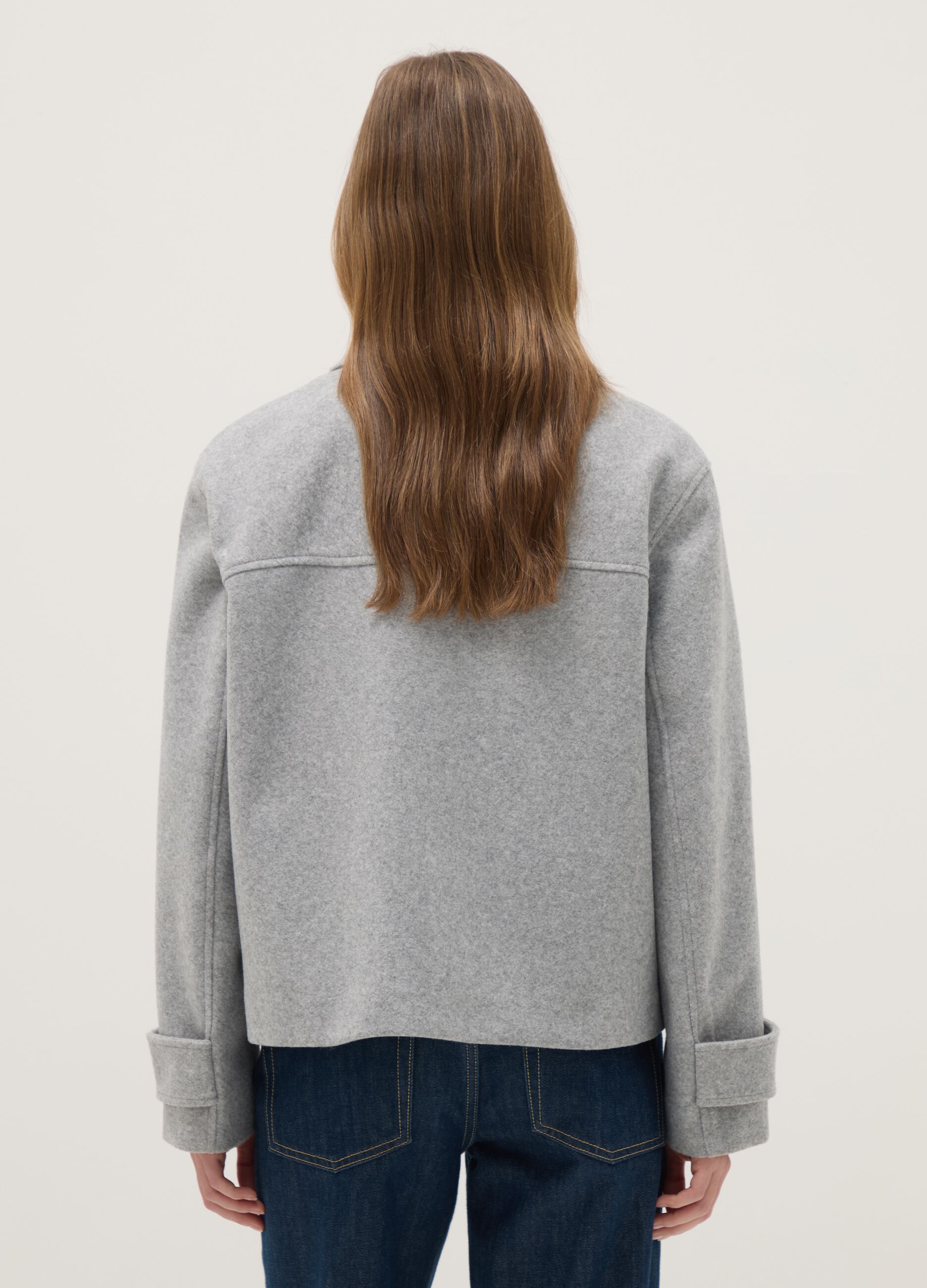 Grey regular fit short coat with buttons