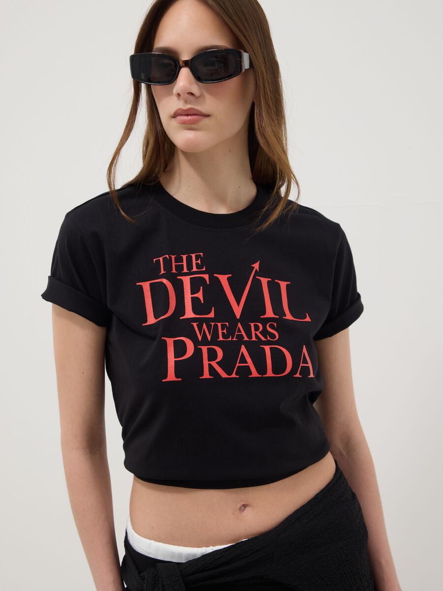 Black pure cotton regular fit T-shirt with print_0