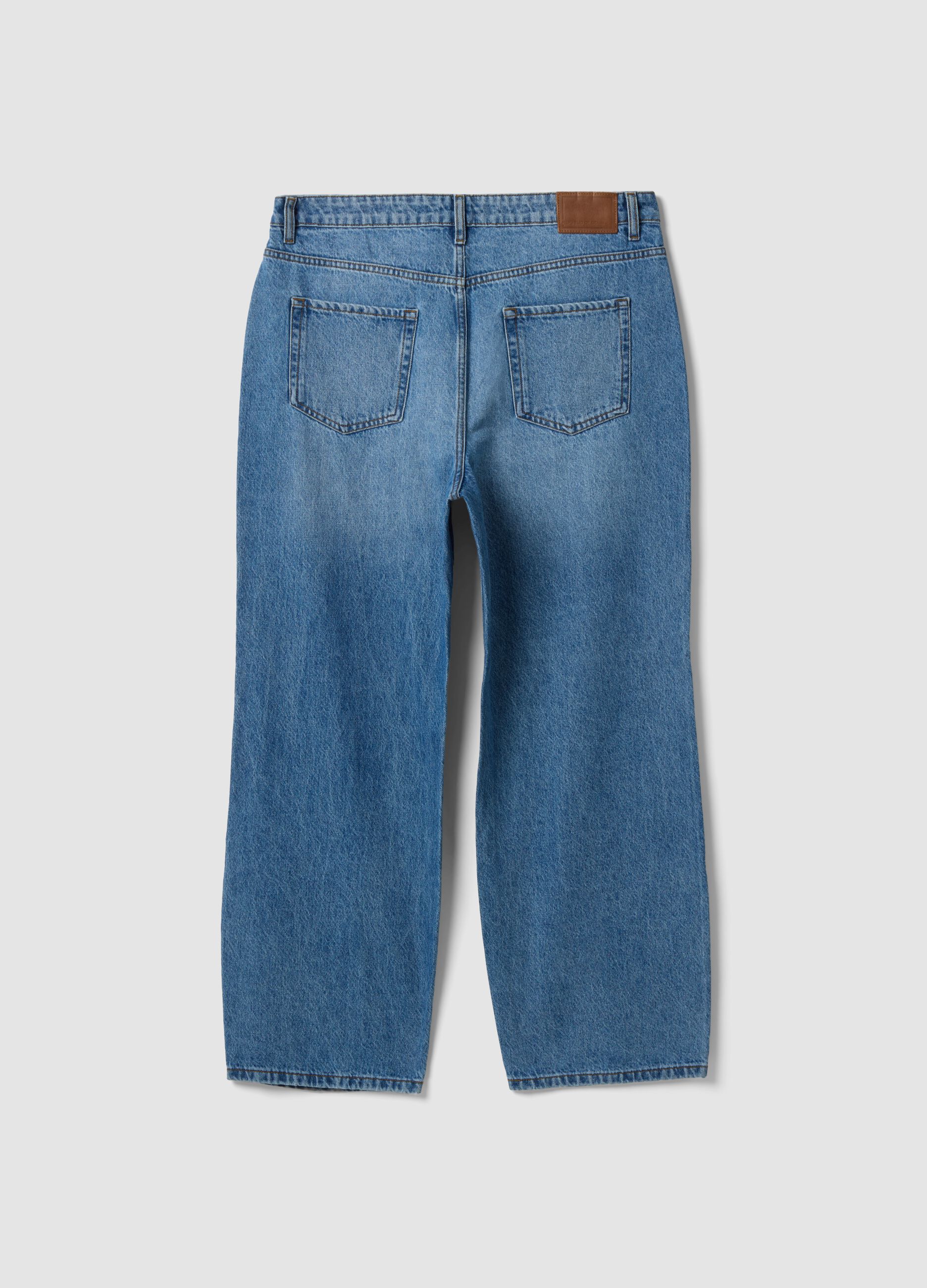 Blue wide-leg pure cotton jeans