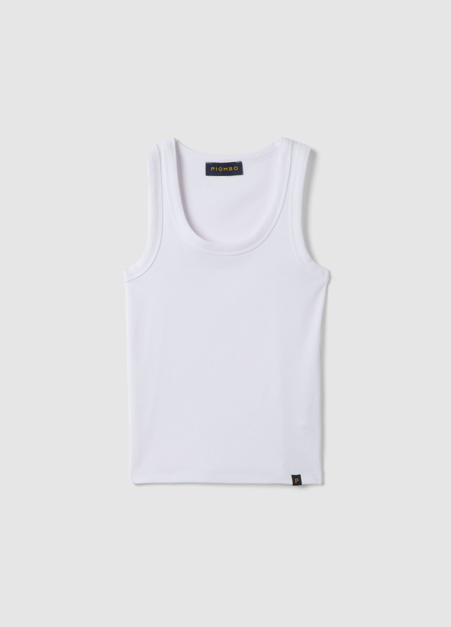 White stretch cotton tank top regular fit