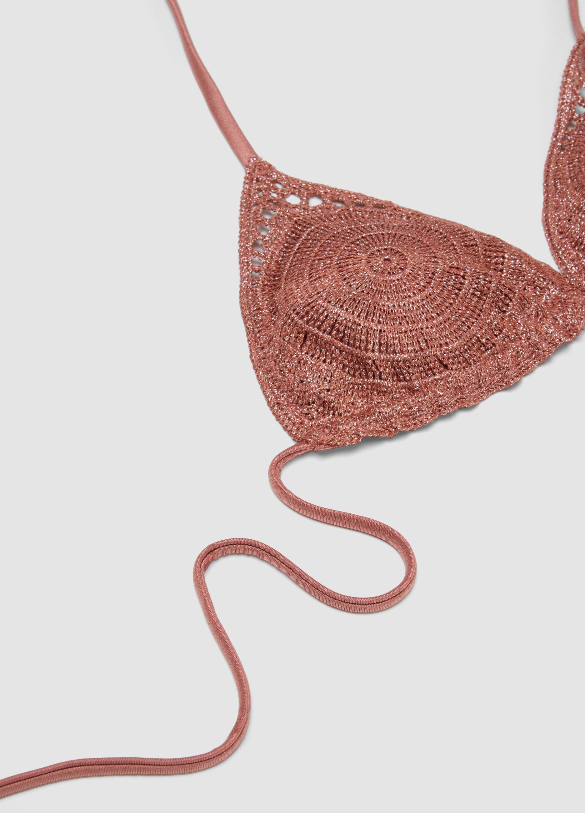 Pink metallic crochet triangle bikini top