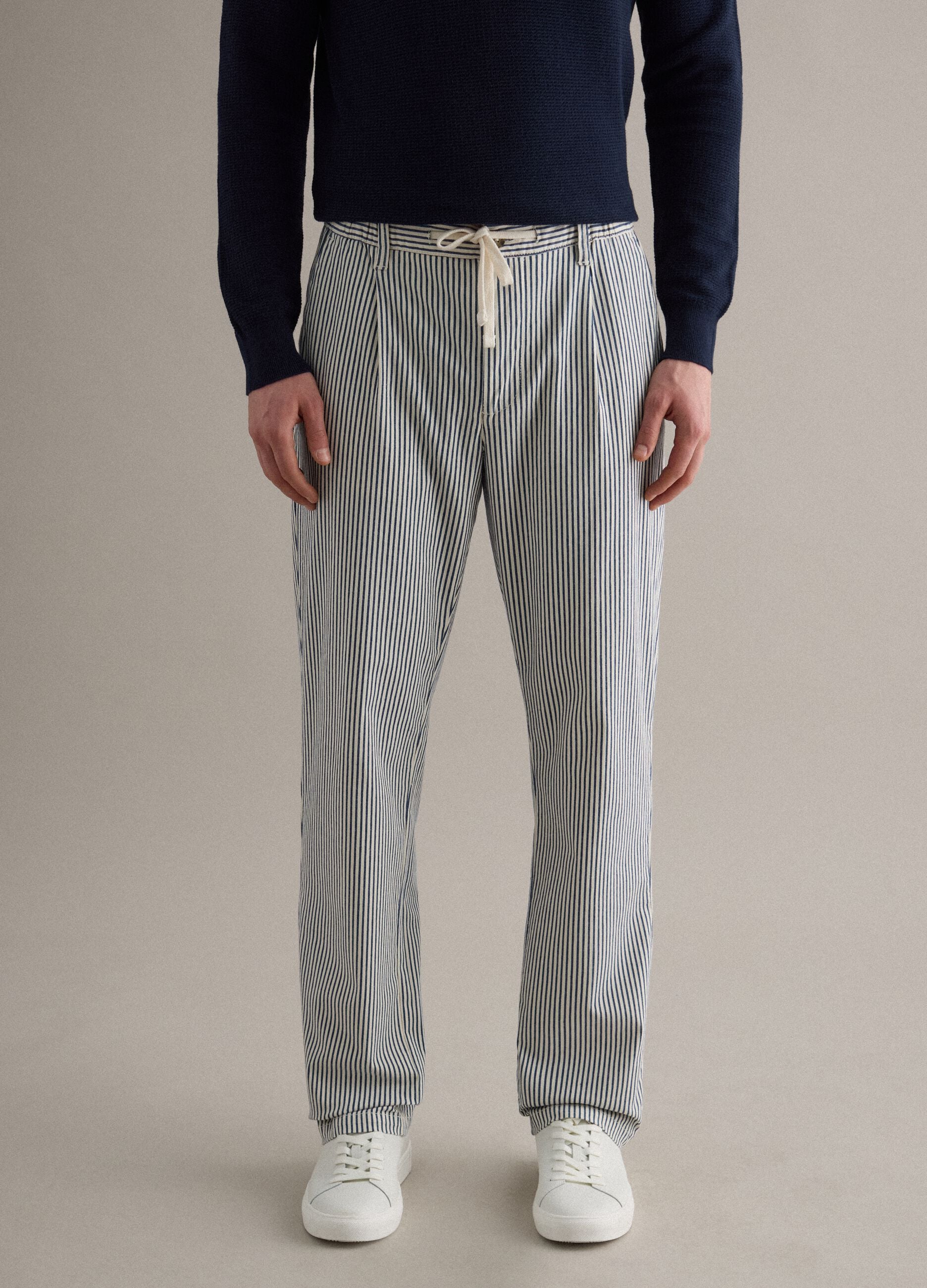 Regular fit multicolour striped stretch cotton trousers