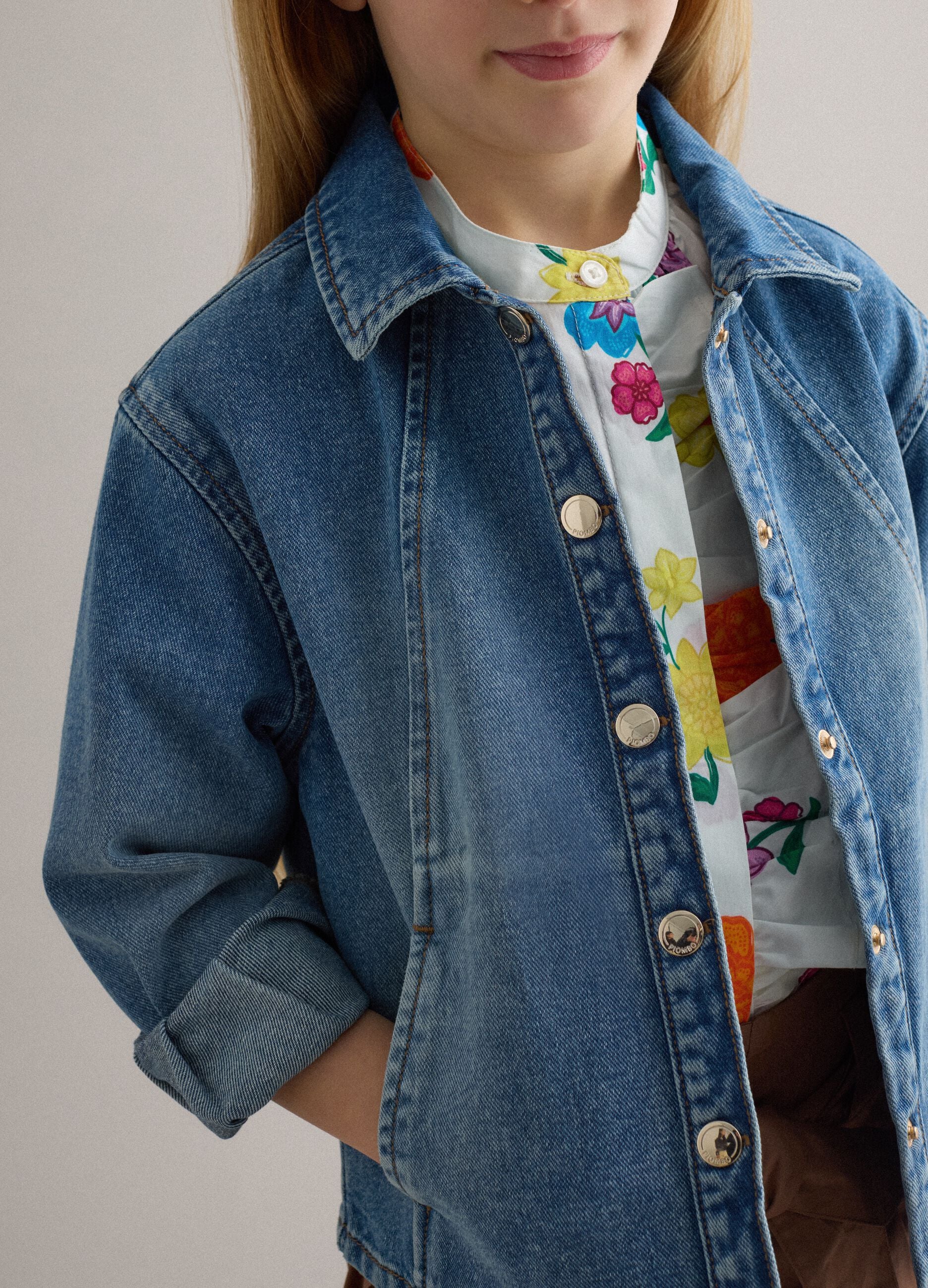 Girls' regular fit blue denim cotton jacket