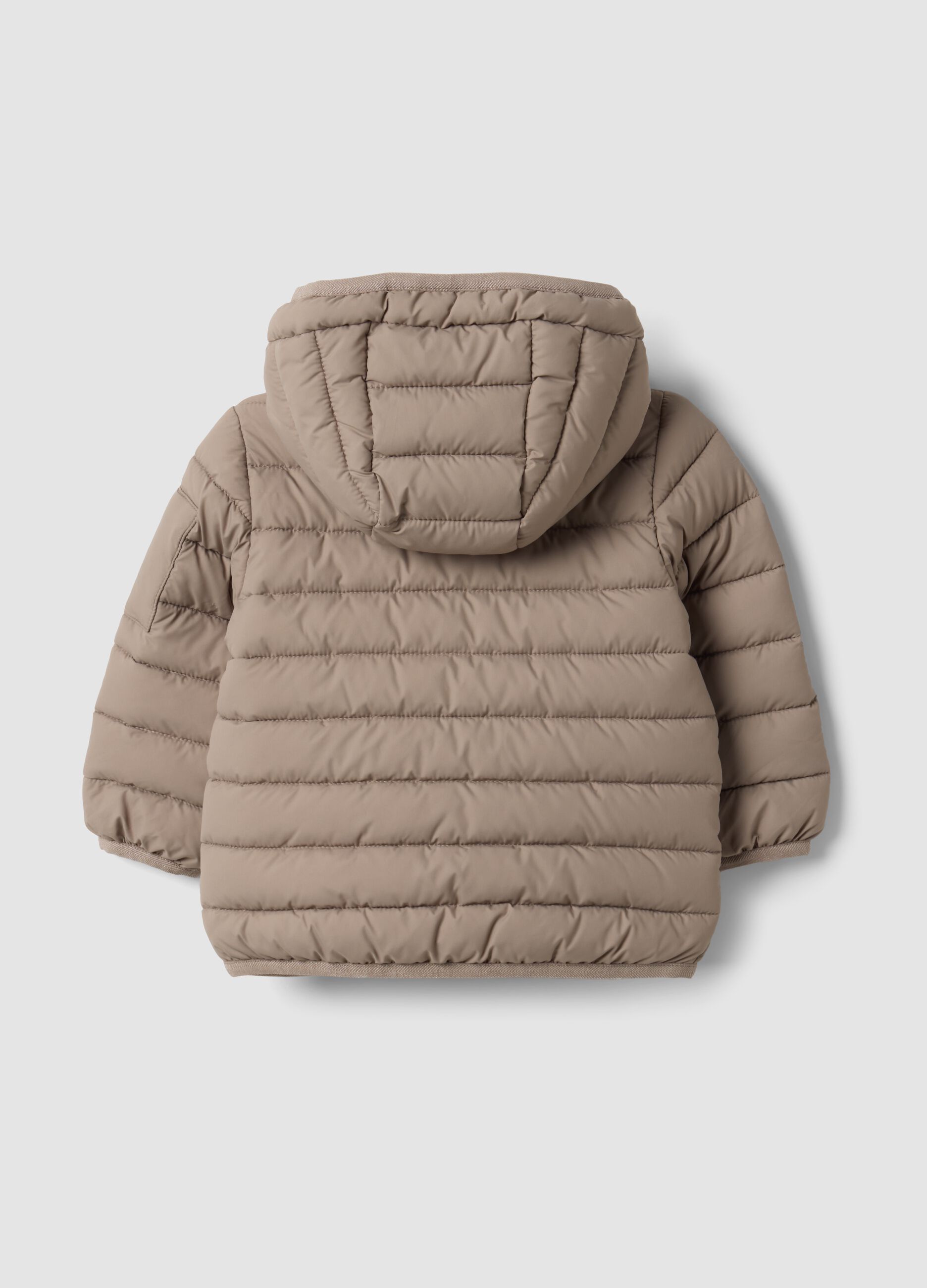 Beige ultralight quilted hooded jacket for boys