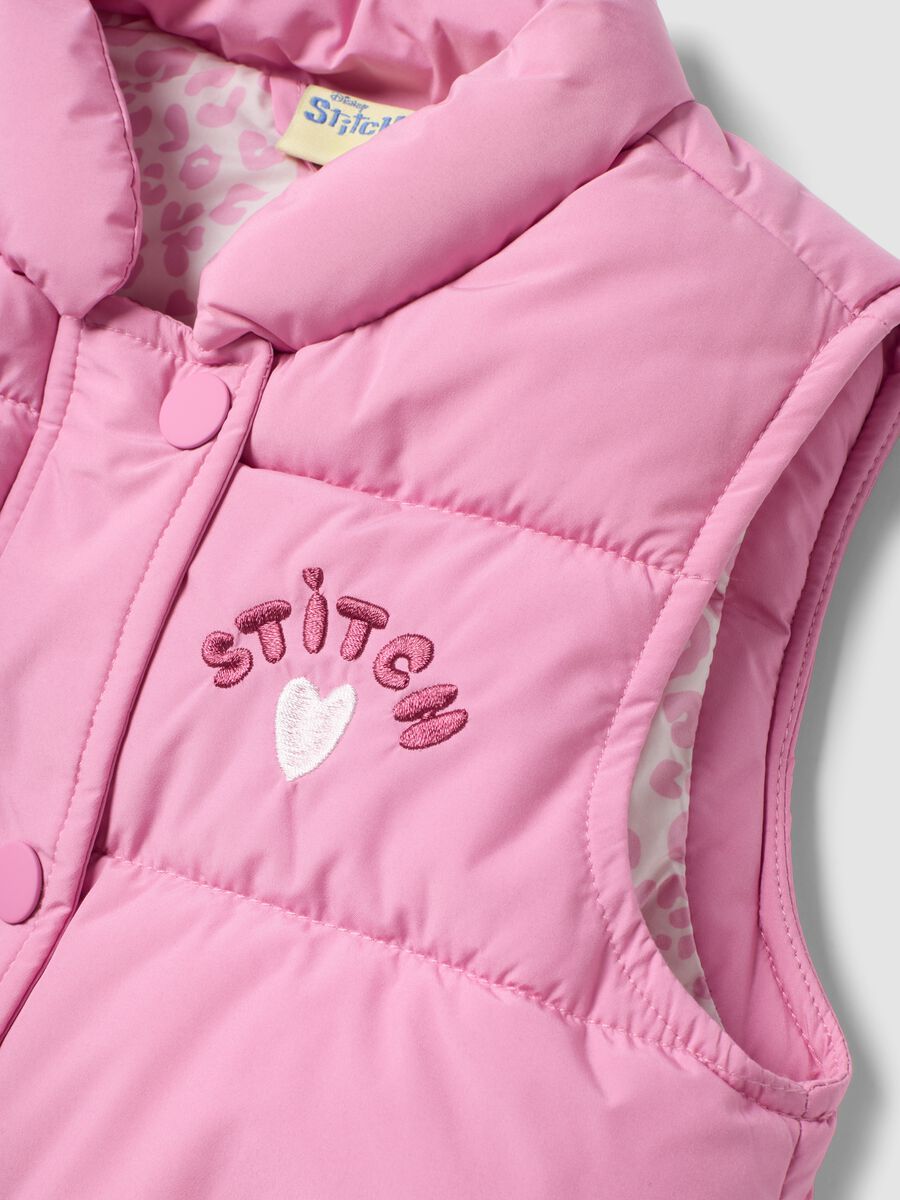 Girls&rsquo; pink padded gilet with Lilo & Stitch embroidery_2