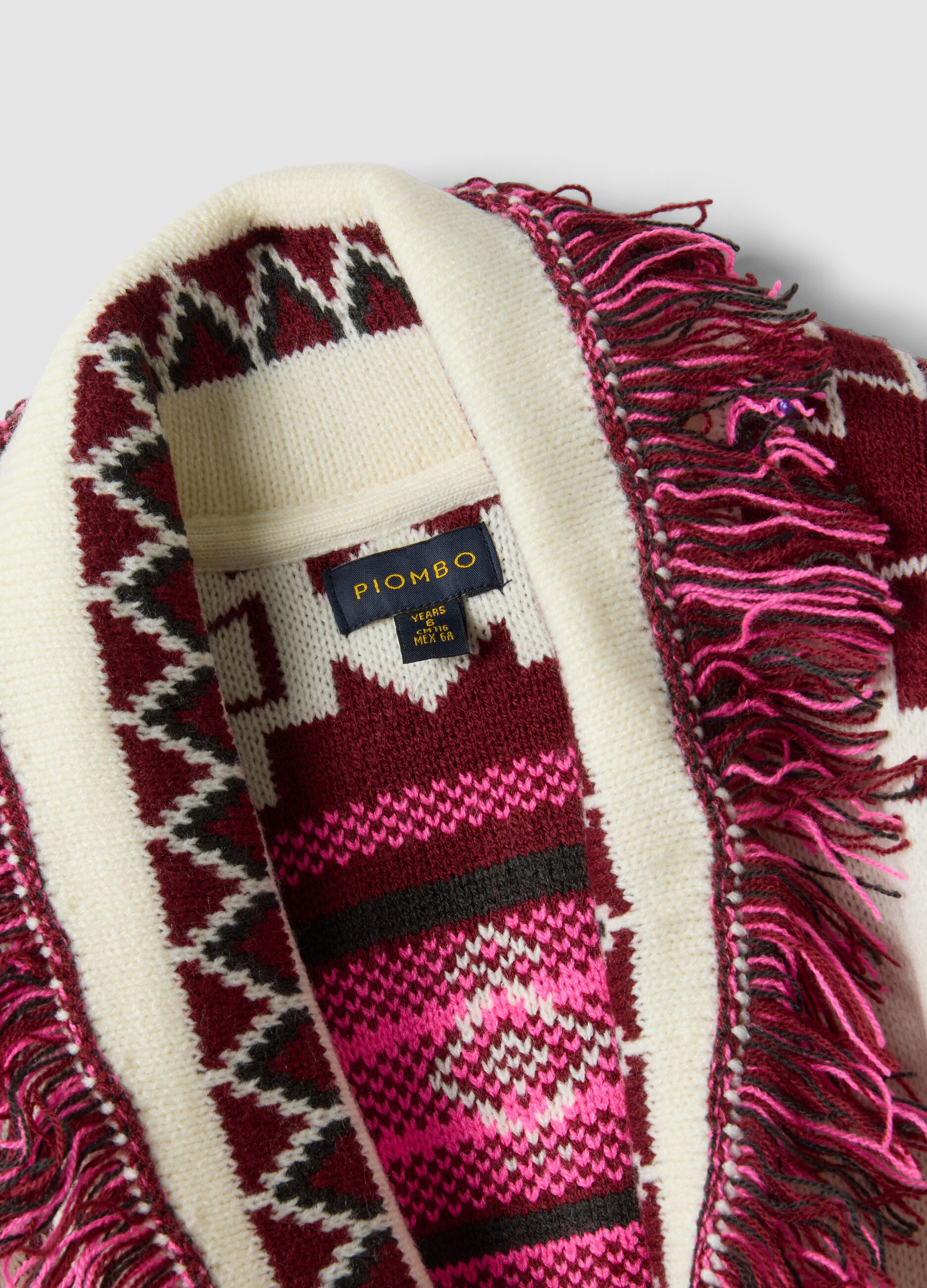 Girls&rsquo; multicolour jacquard cardigan with deep V-neck