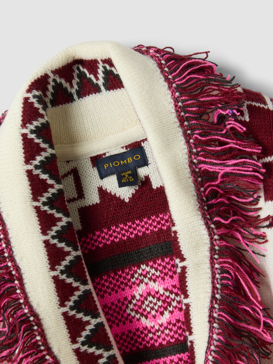 Girls&rsquo; multicolour jacquard cardigan with deep V-neck_4