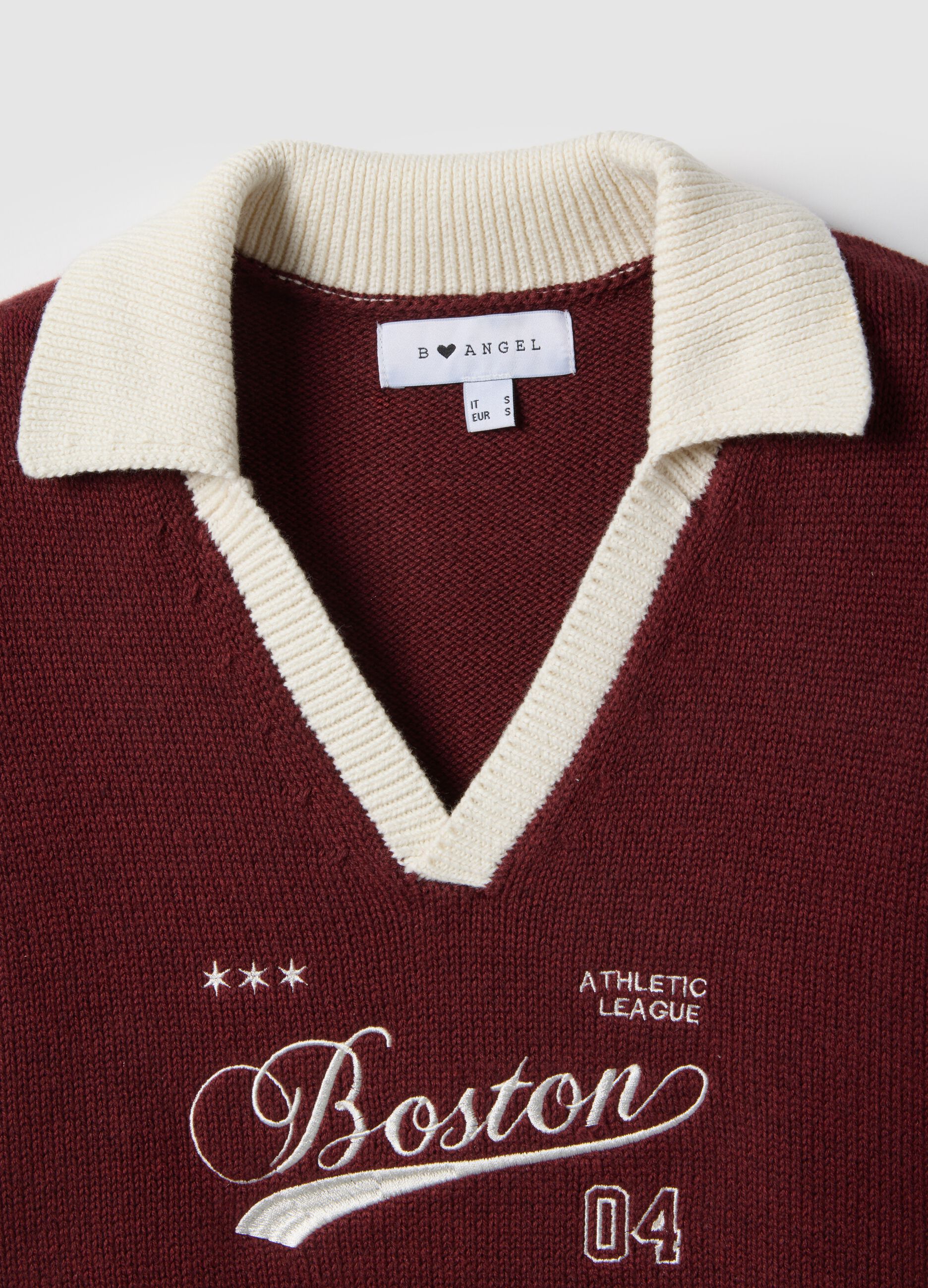 Red cotton blend regular fit polo collar shirt with lettering