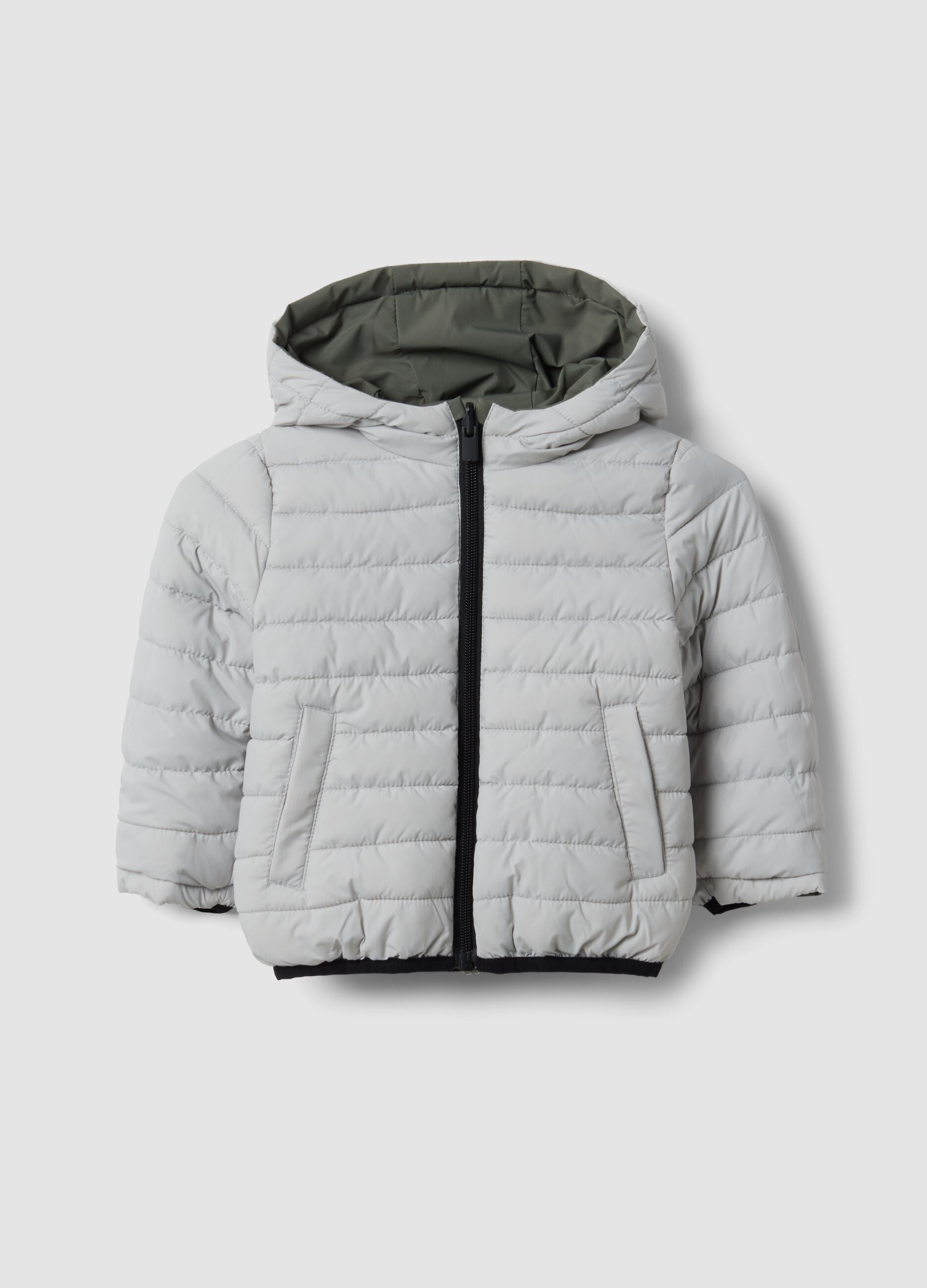 Grey reversible ultralight hooded zip jacket for boys