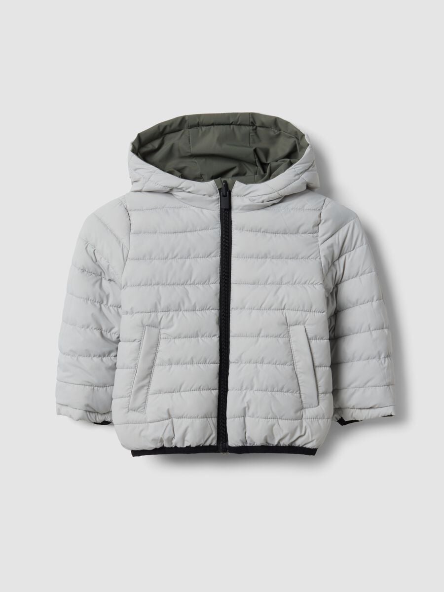 Grey reversible ultralight hooded zip jacket for boys_0
