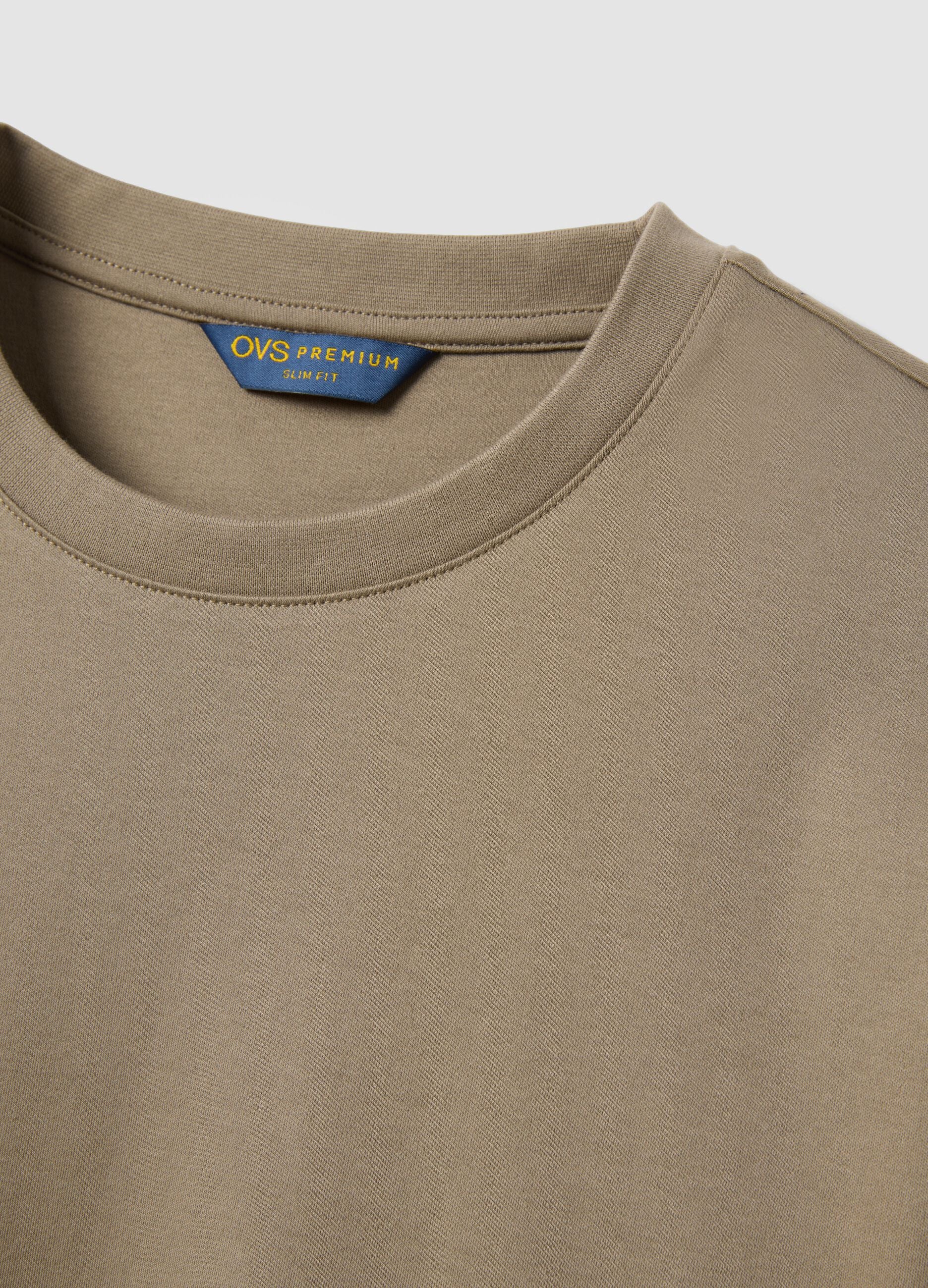 Beige slim-fit mercerised pure cotton T-shirt