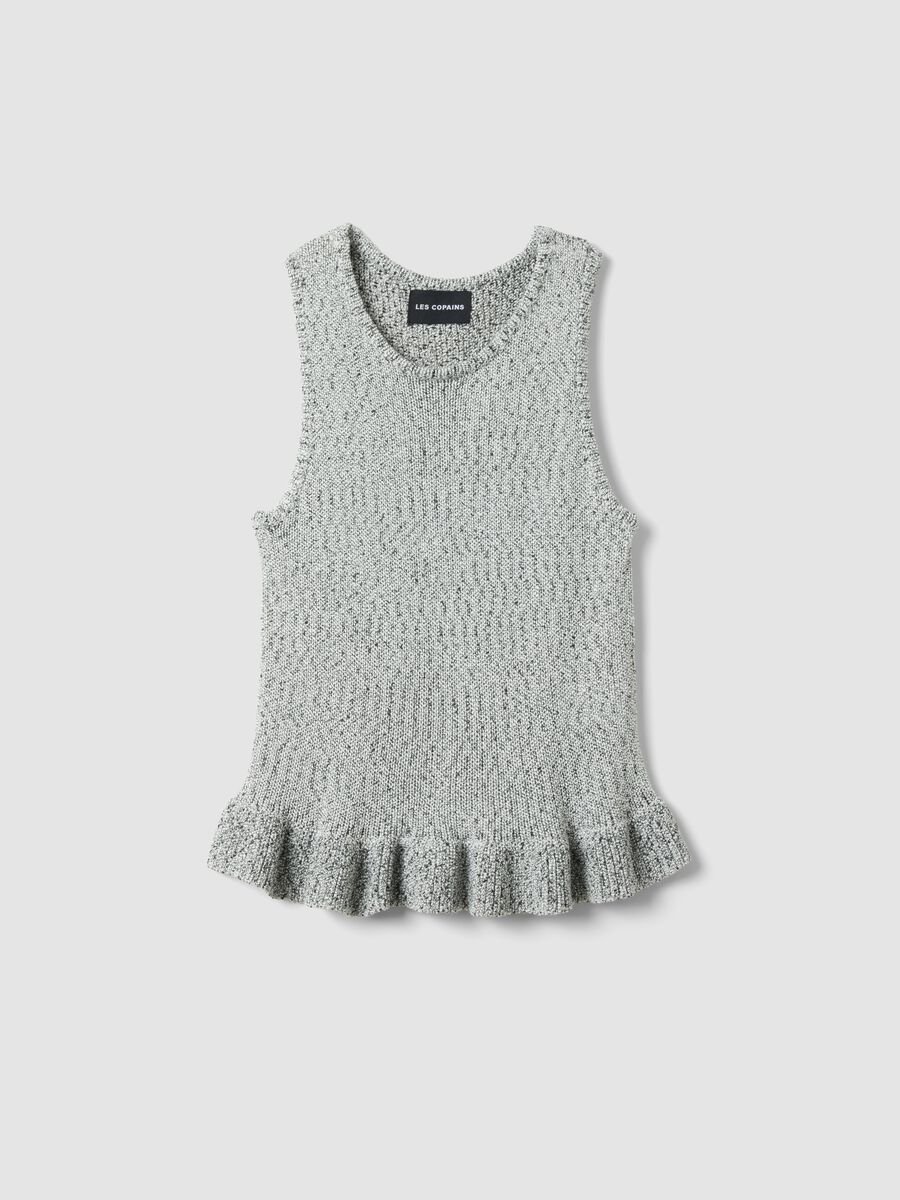 Black and White Regular Fit Knit Top with Frill_4
