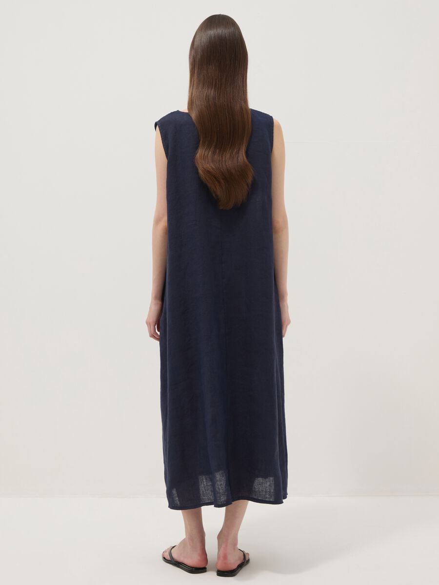 Long blue pure linen dress, regular fit_3