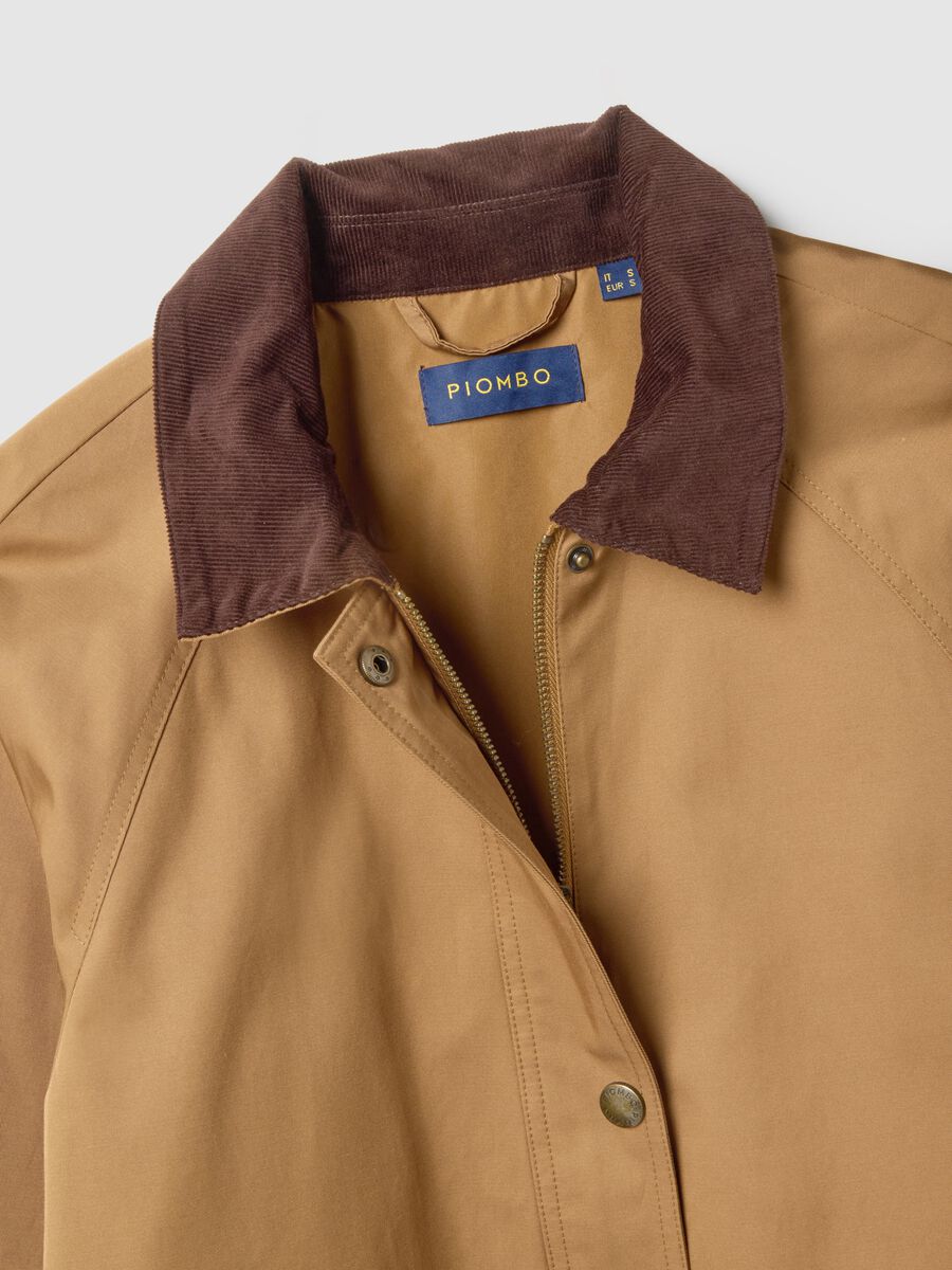 Regular fit brown cotton blend jacket with contrast collar_6