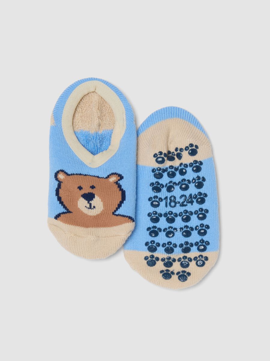 Multicoloured cotton blend non-slip baby socks with bear_0
