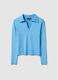 Regular fit blue viscose jumper with polo neck_4