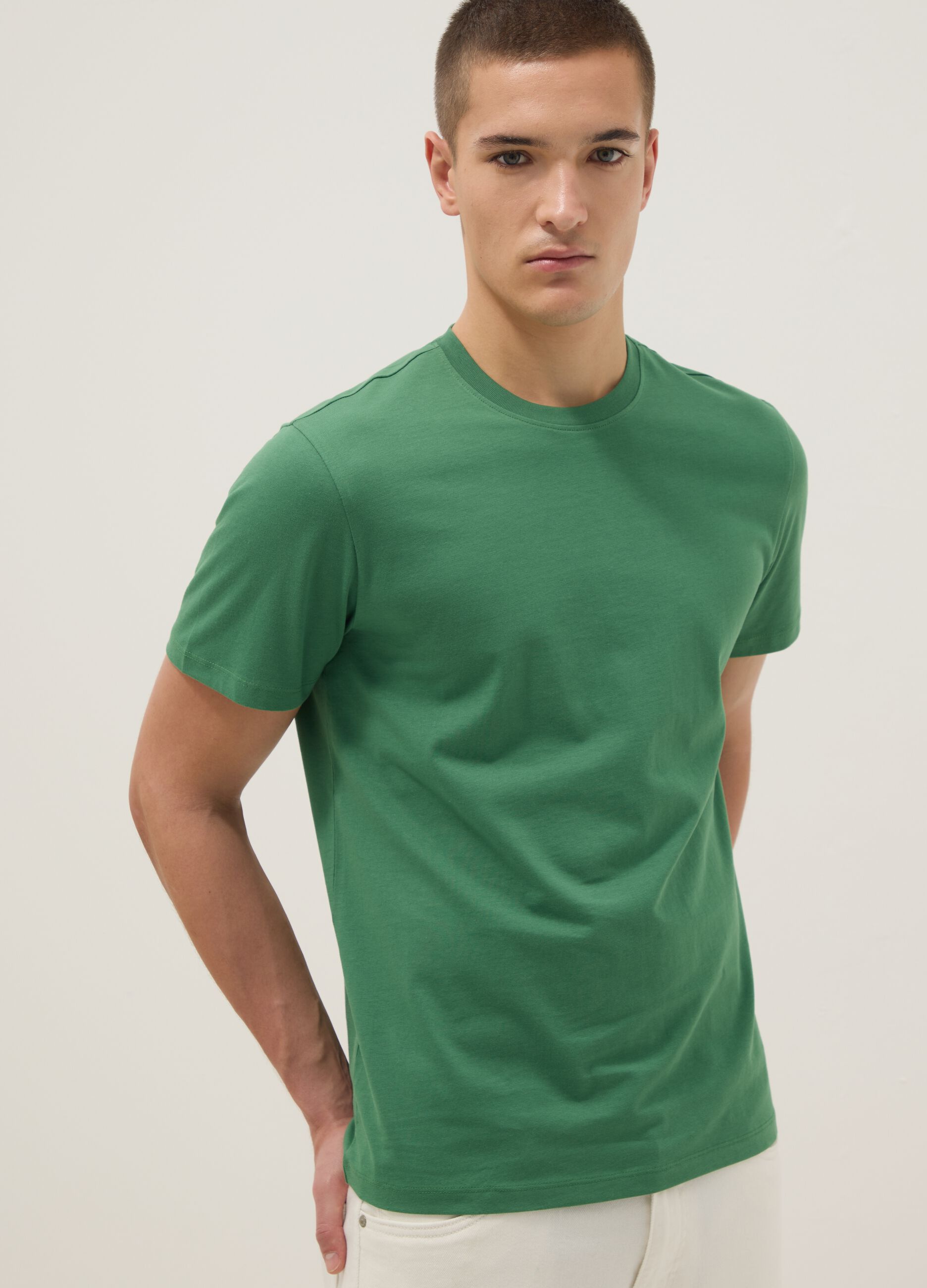 Green pure cotton short-sleeved t-shirt regular fit