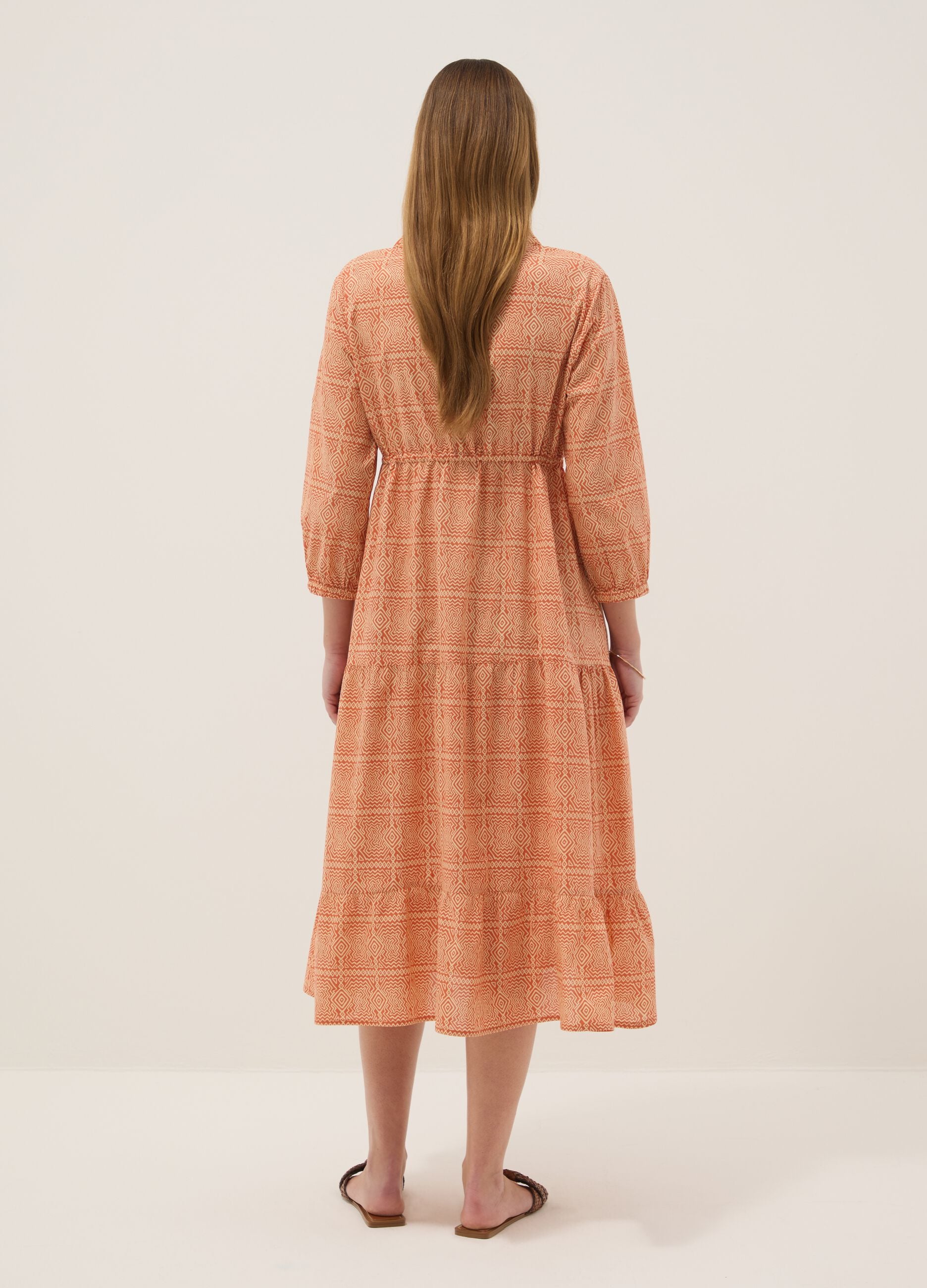 Orange maternity dress in pure cotton with geometric print