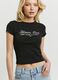 Black stretch cotton short-sleeve slogan T-shirt_0