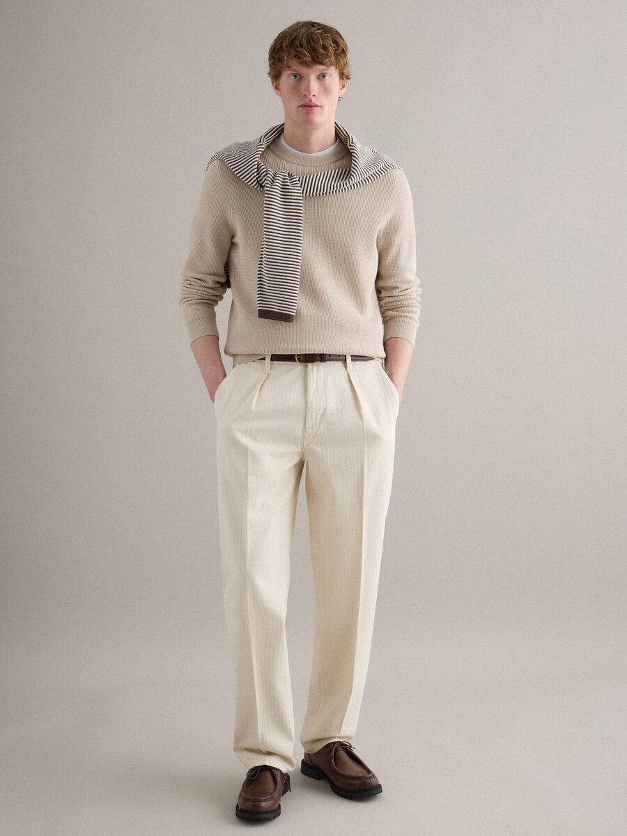 Beige pure cotton crew neck sweater regular fit_2