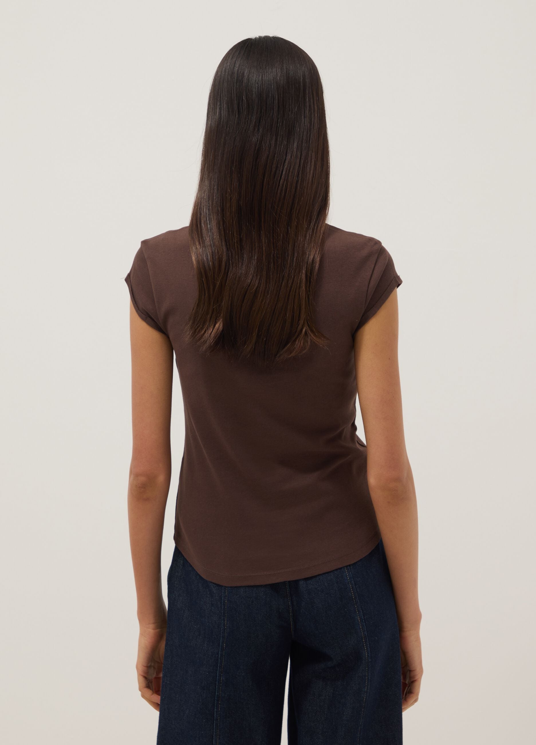 Regular fit brown short-sleeve pure cotton t-shirt