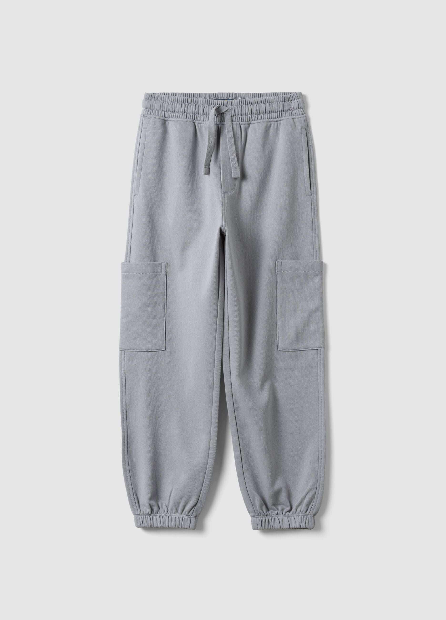 Pantaloni jogger grigi in puro cotone organico con tasche cargo per bambino