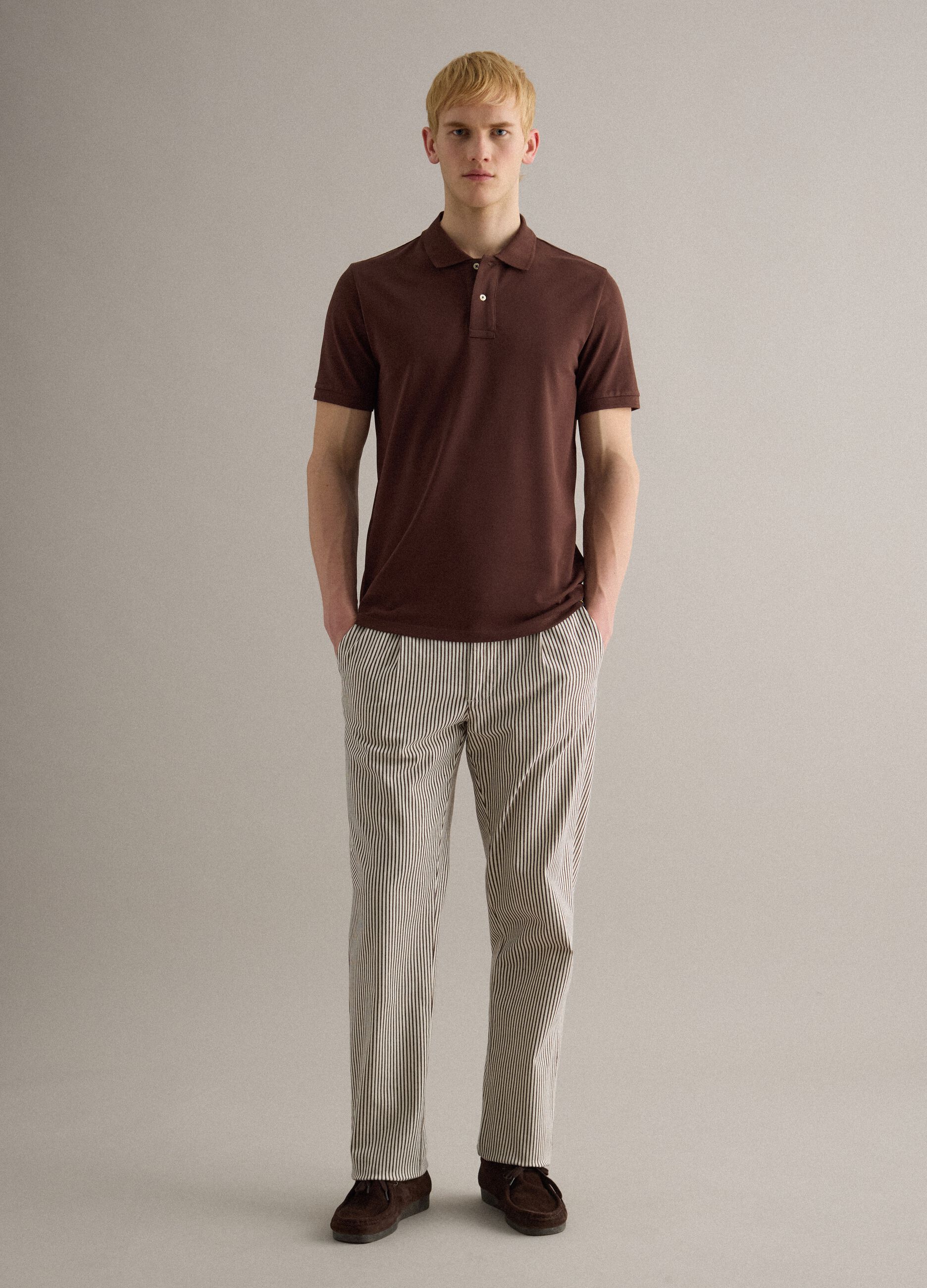 Multicolour striped stretch cotton regular fit trousers