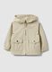 Giacca in puro cotone beige da bimbo con cappuccio e tasche frontali_0