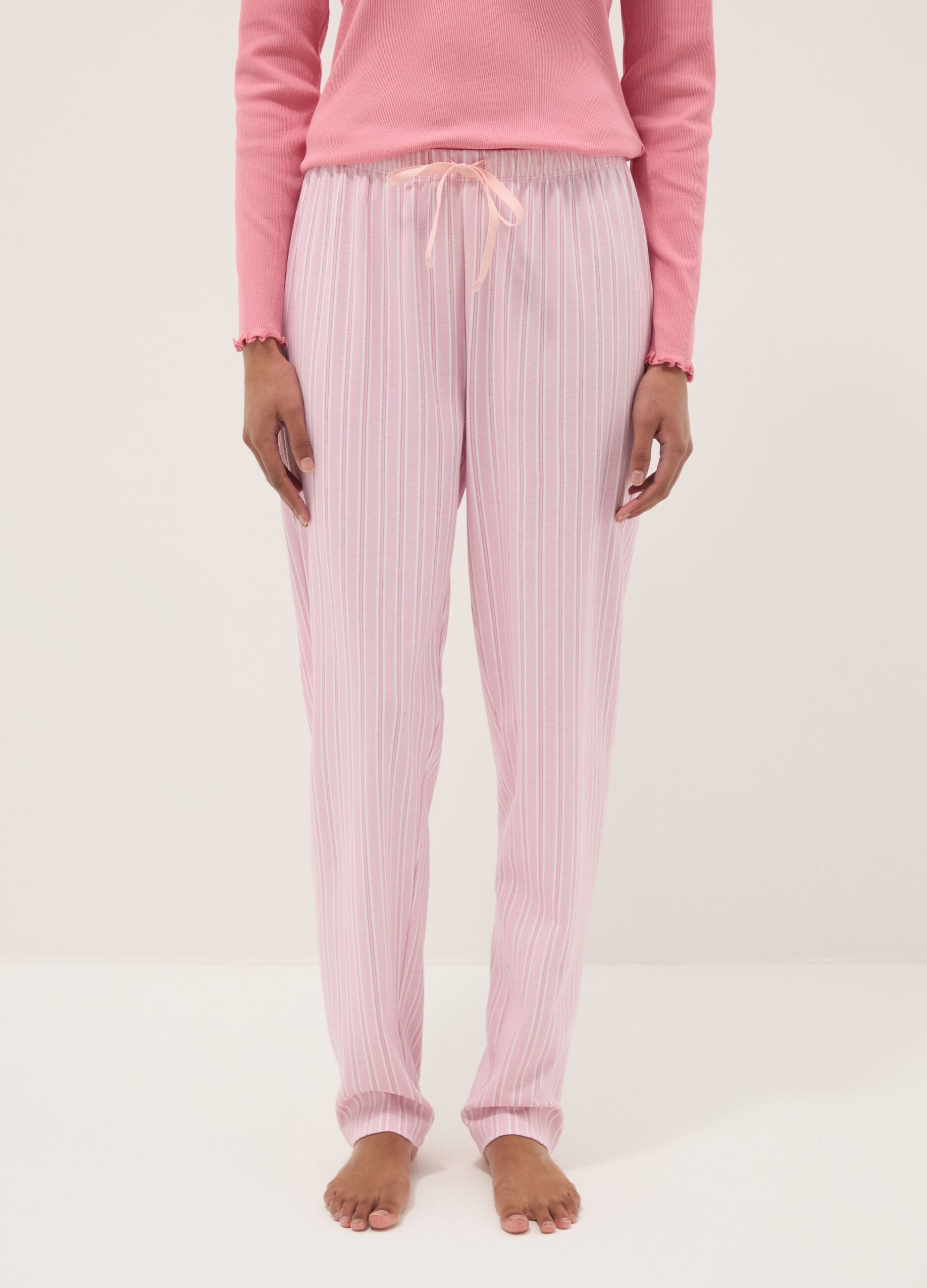 Regular fit pink striped pure cotton pyjama trousers