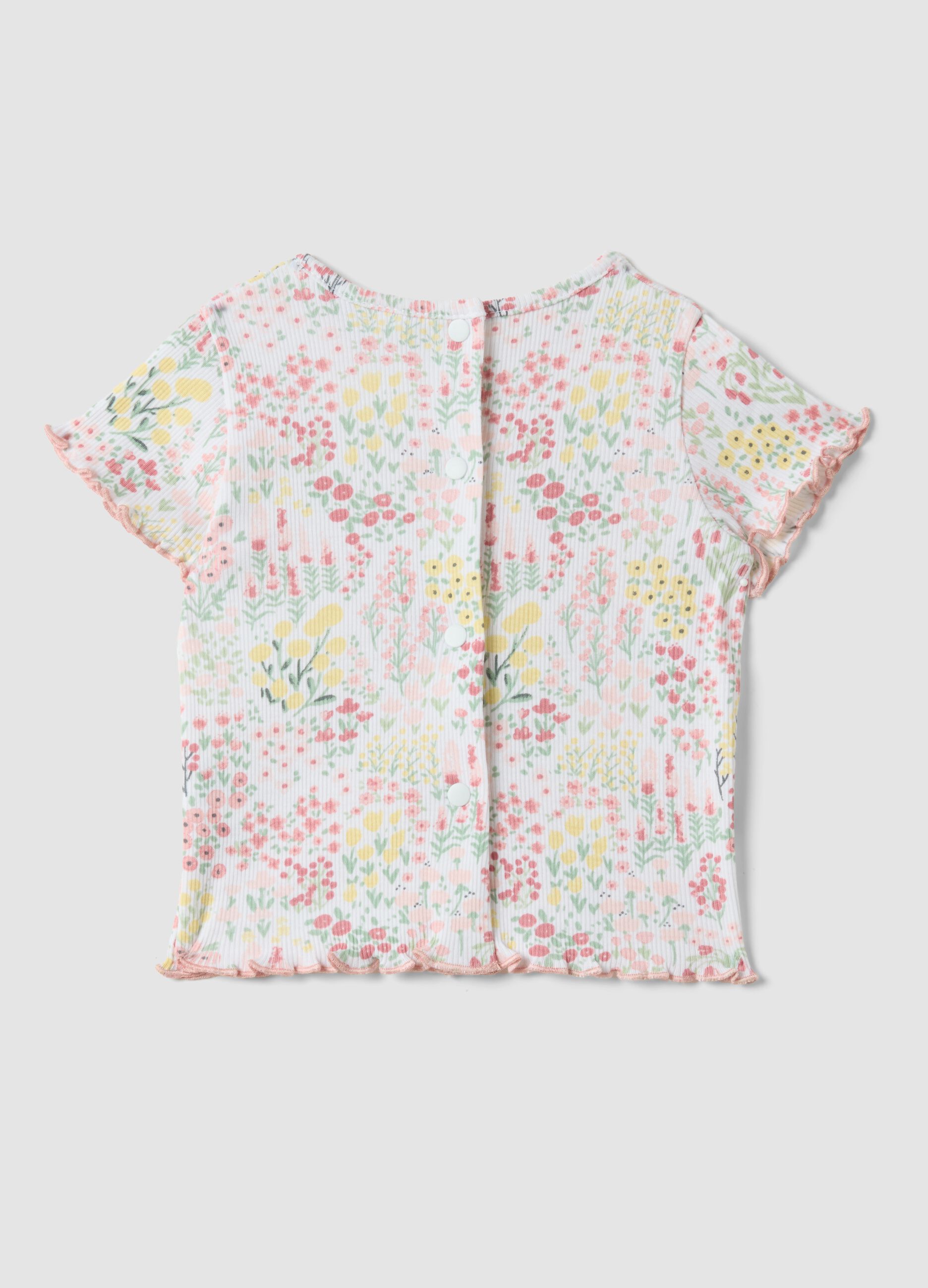 Multicolour pure cotton baby girl T-shirt with floral pattern