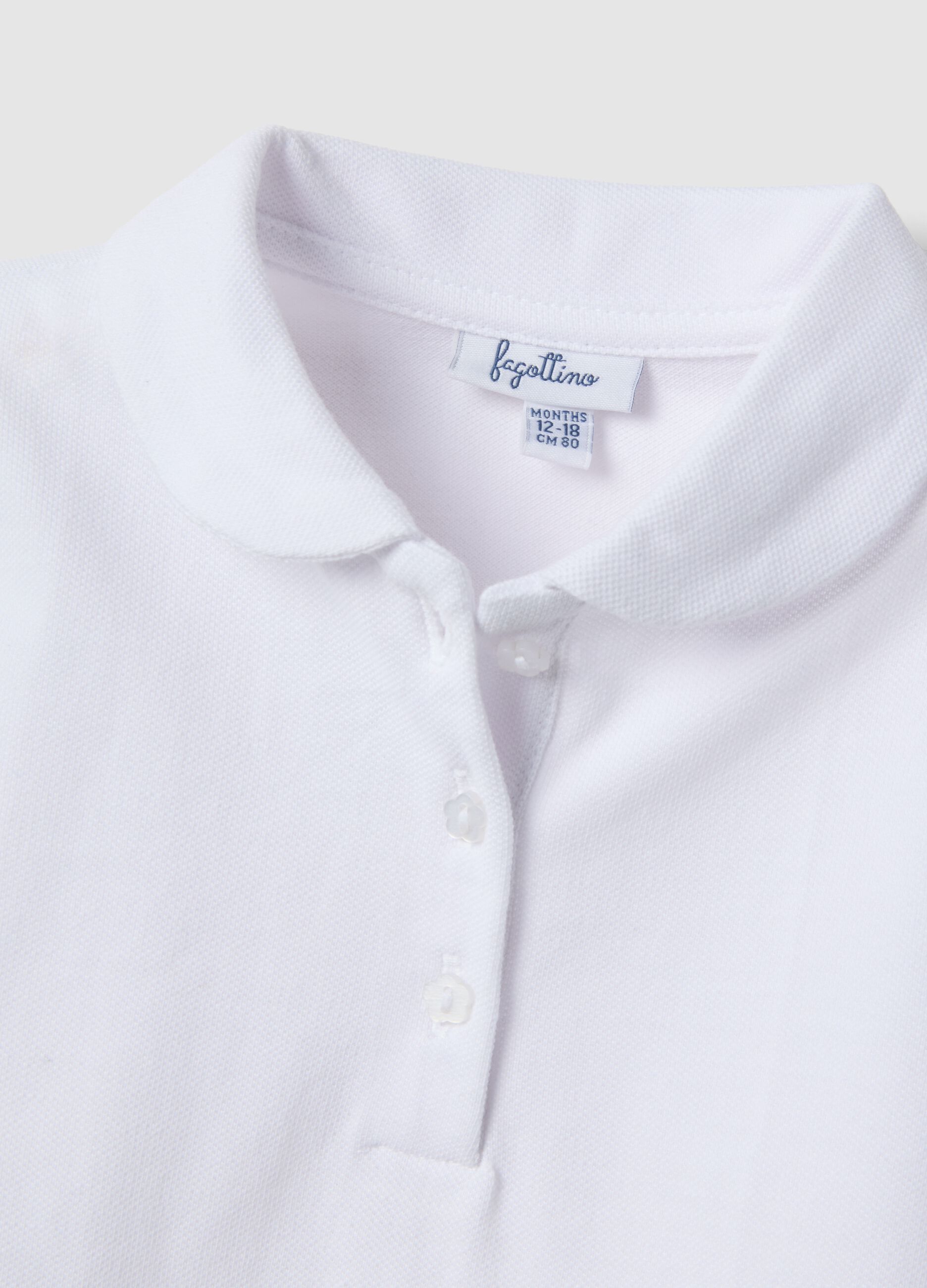 White pure cotton polo for girls, regular fit with ruched sleeves