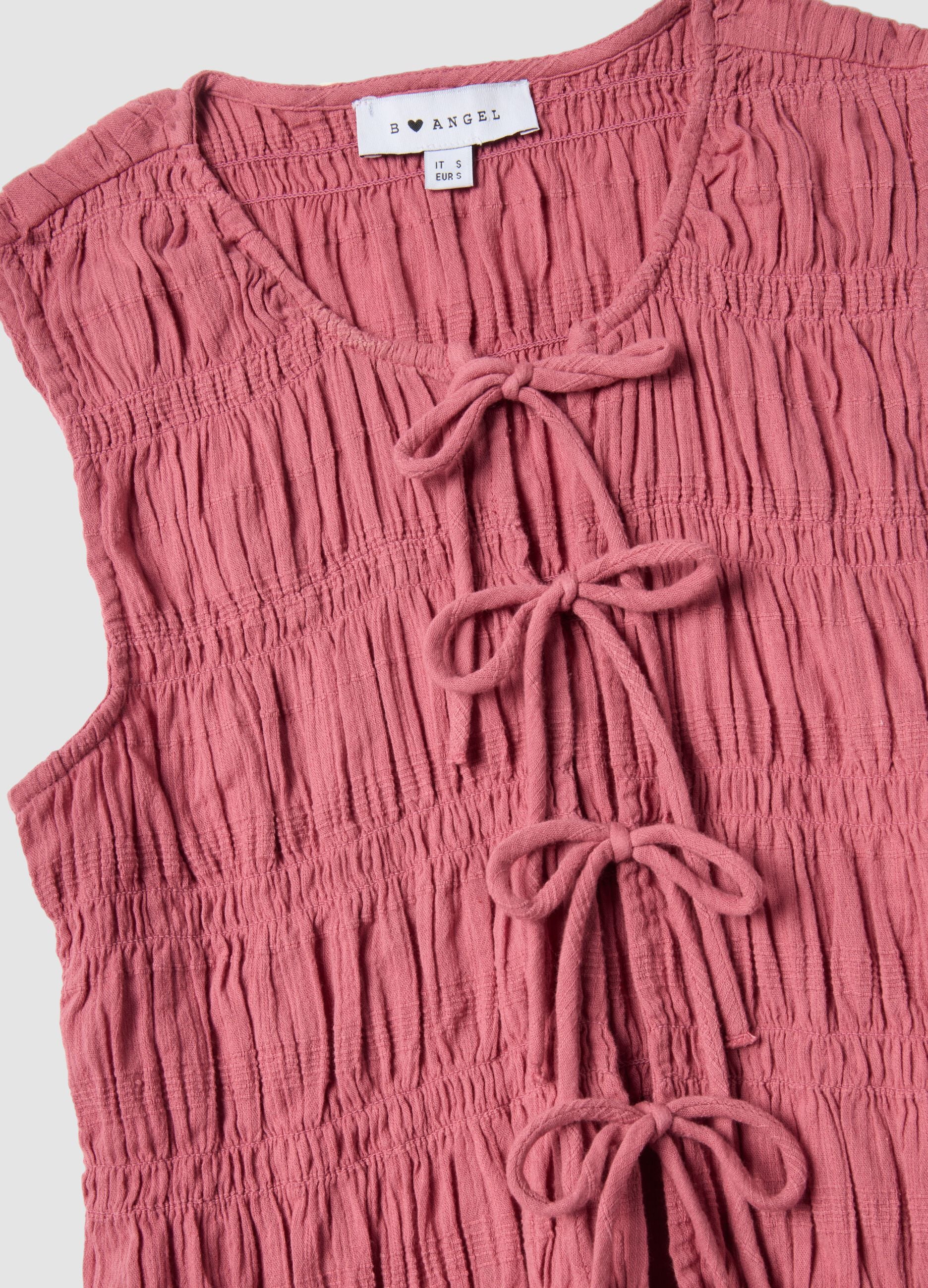 Pink pure cotton regular-fit blouse with bow fastenings