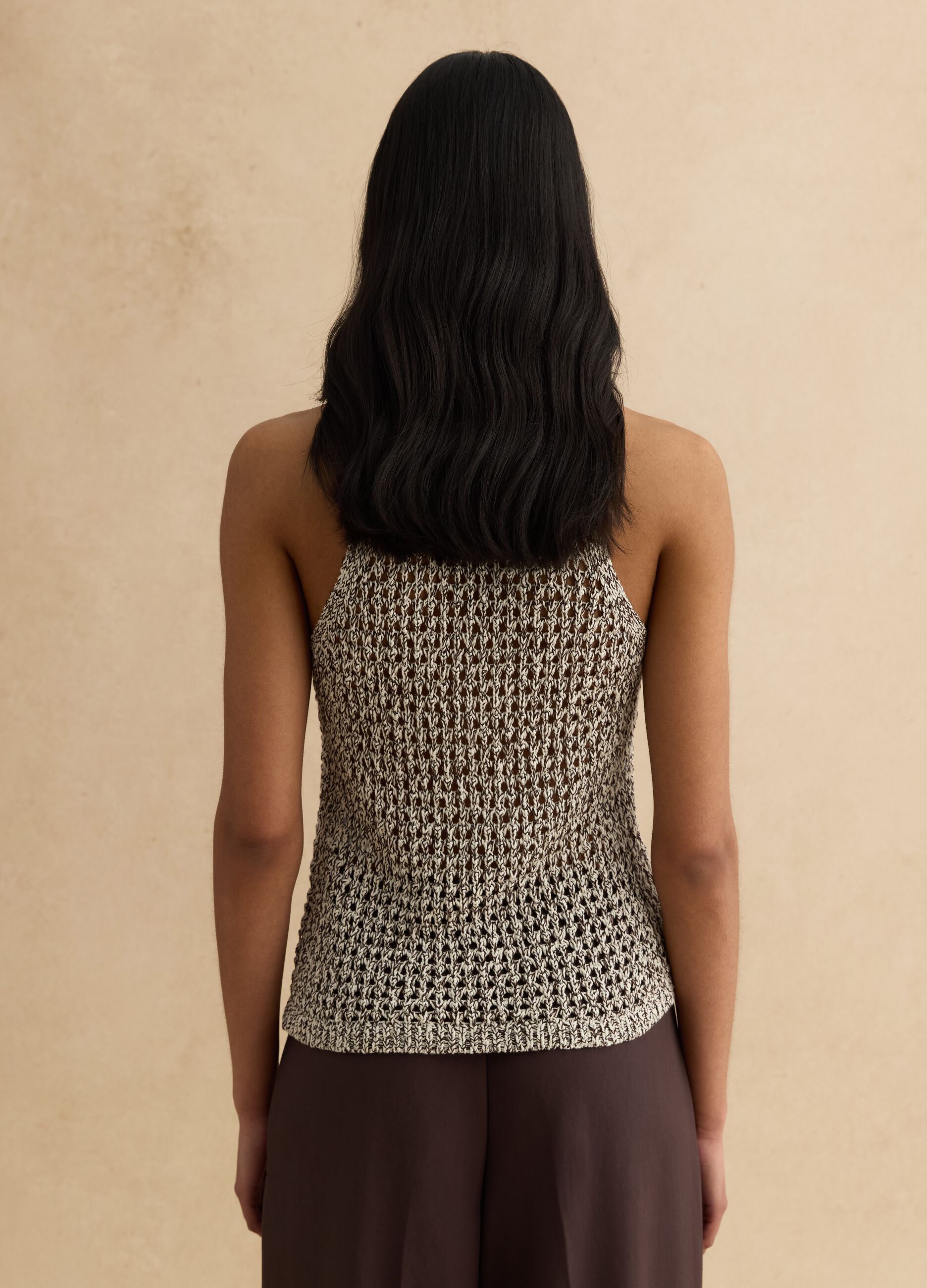 Multicoloured regular fit cotton blend tank top with knitted design
