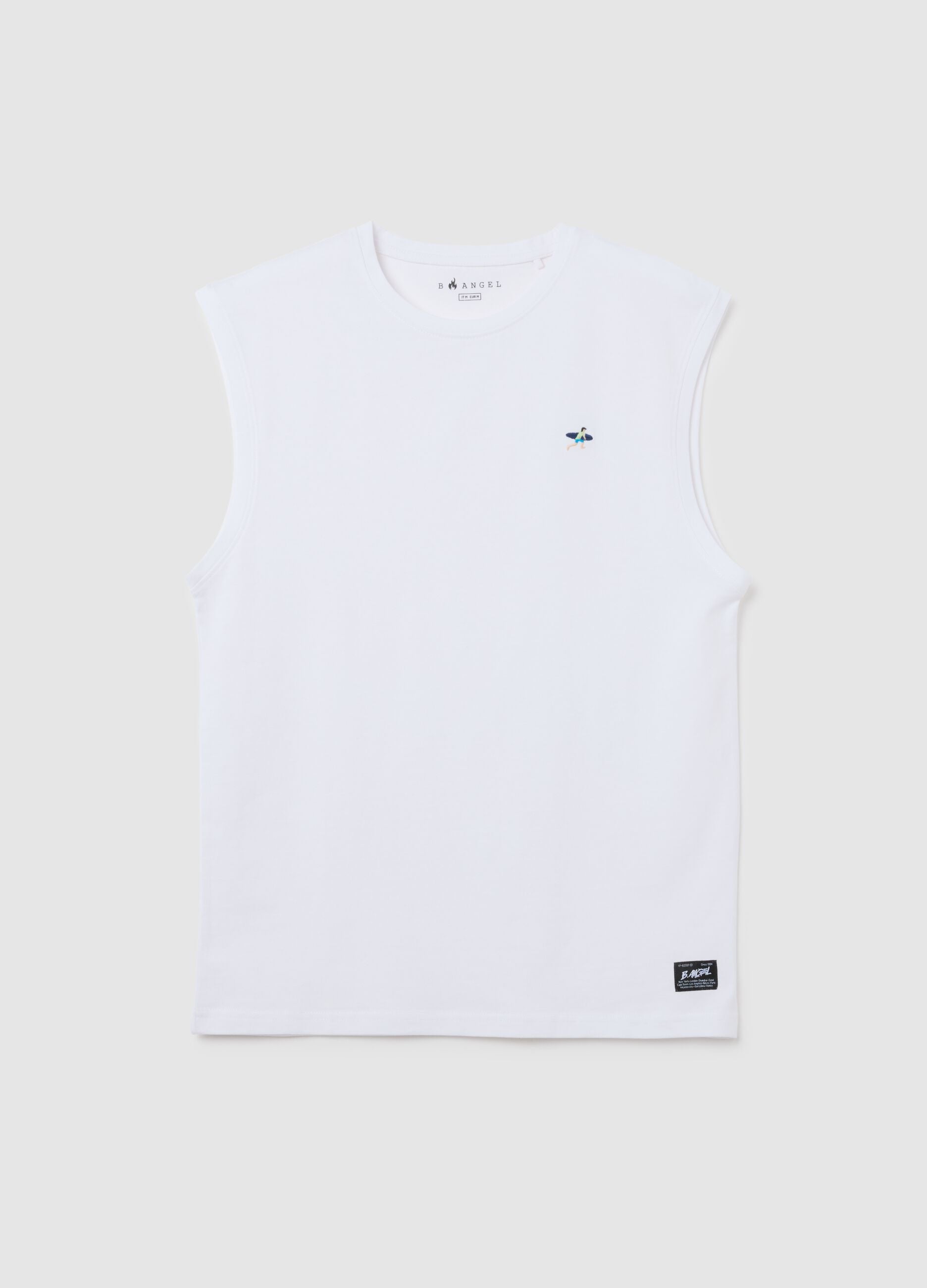 Men&rsquo;s white regular-fit vest top in 100% cotton with embroidery