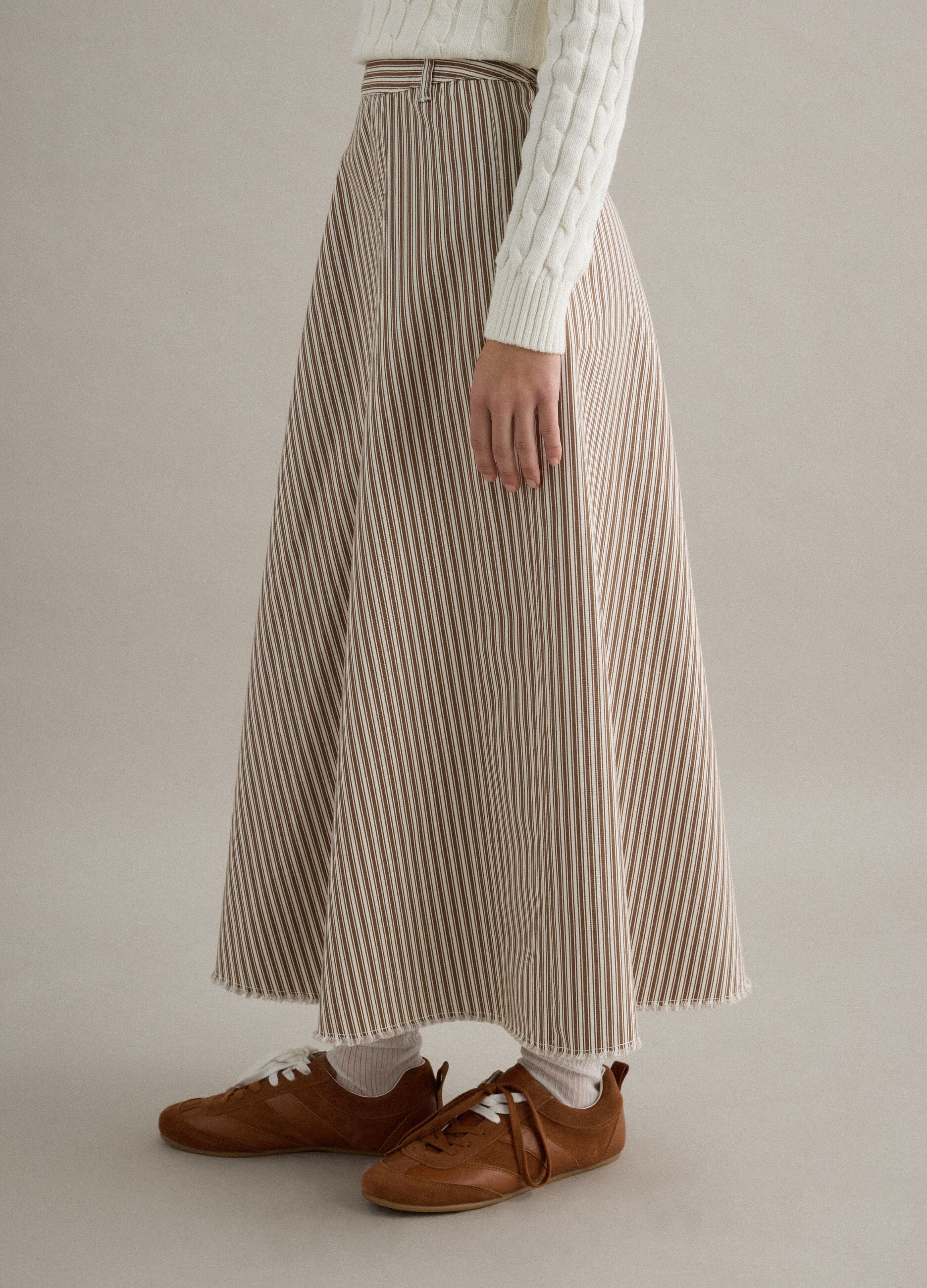 High-waisted skirt in pure cotton with multicolour stripes