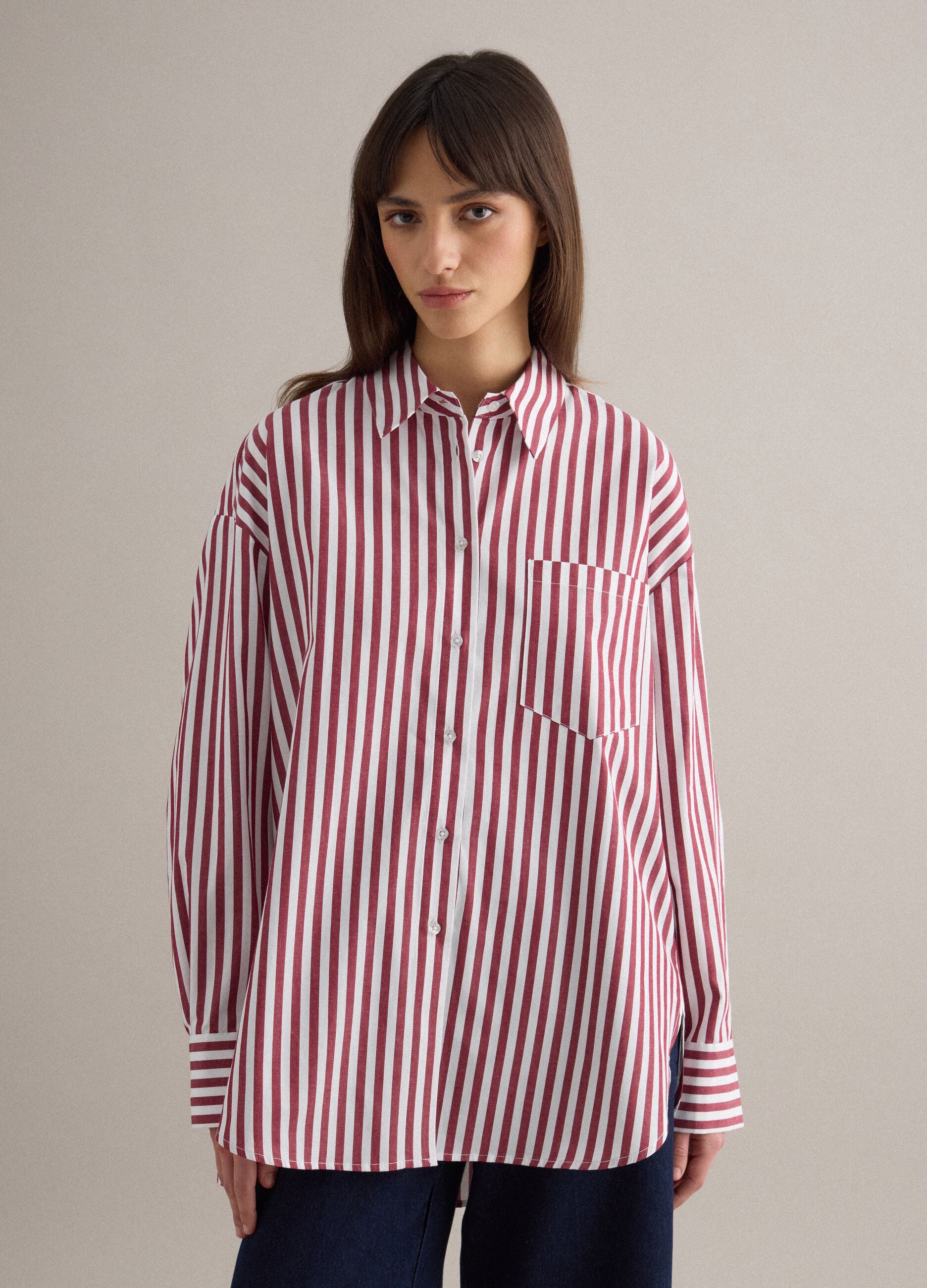 Multicolour striped pure cotton oversized fit shirt