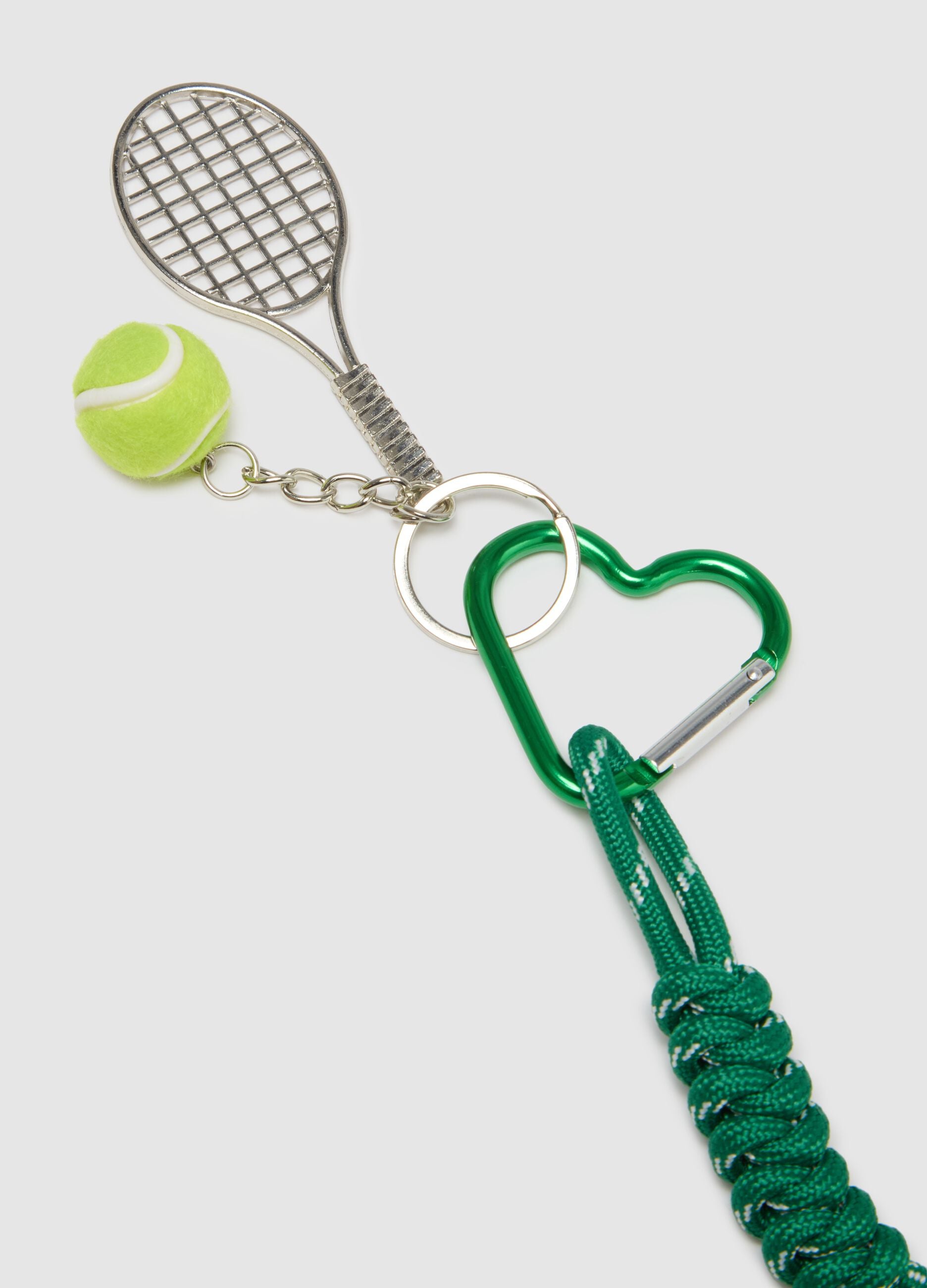 Green Heart-Shaped Keychain with Tennis Racket