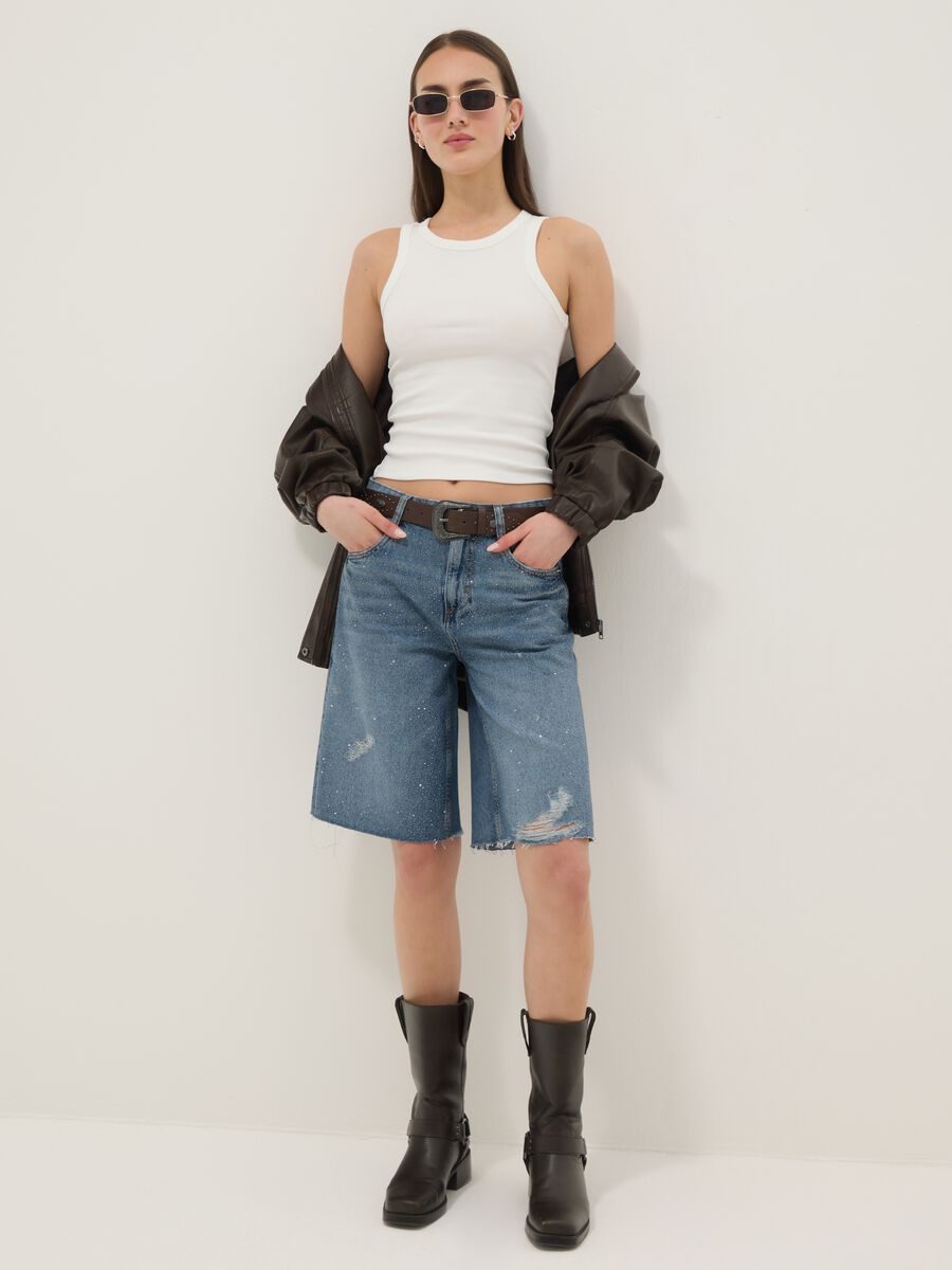 Blue pure cotton denim Bermuda shorts_0