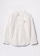 White linen and cotton shirt with teddy bear embroidery_0