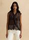 Regular fit brown lace tank top with bow_0