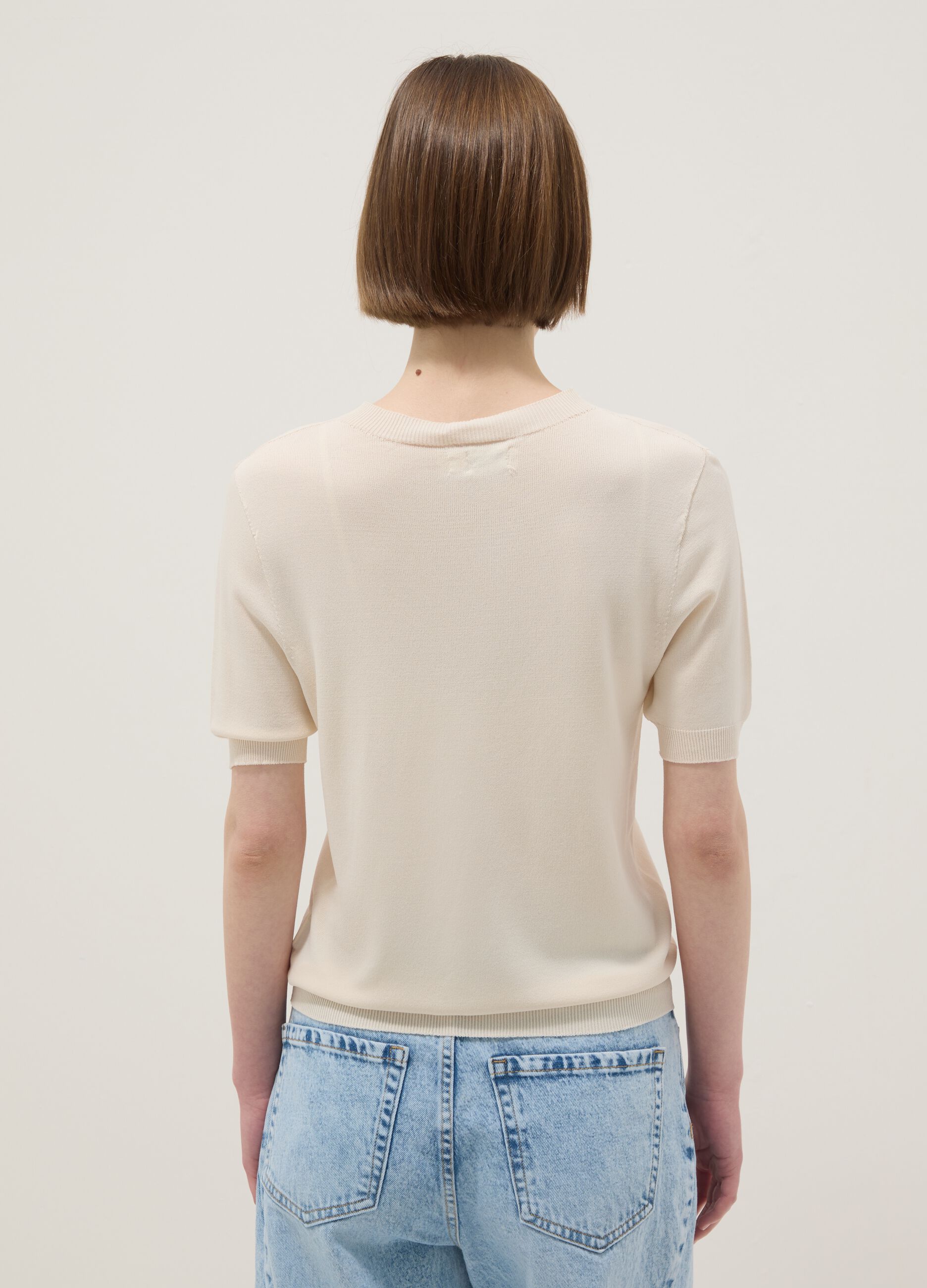 Beige Viscose Blend Regular Fit T-shirt