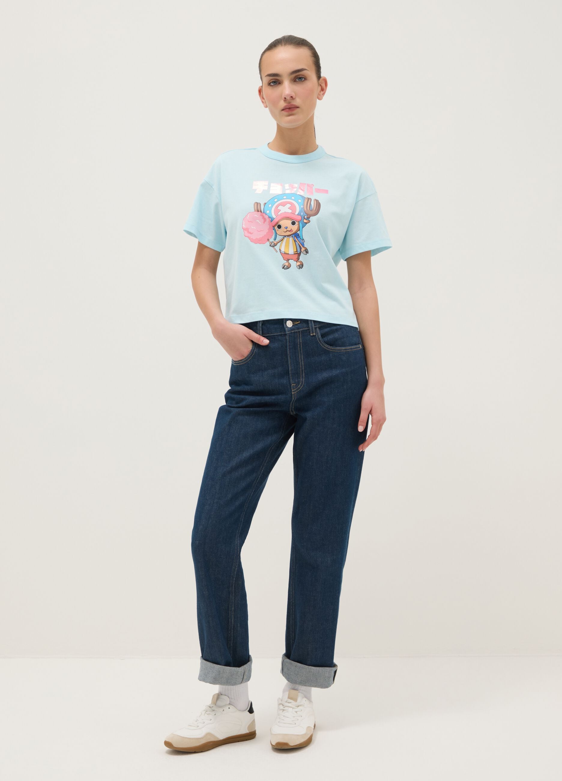 Sky Blue Pure Cotton Regular Fit T-shirt with One Piece Print