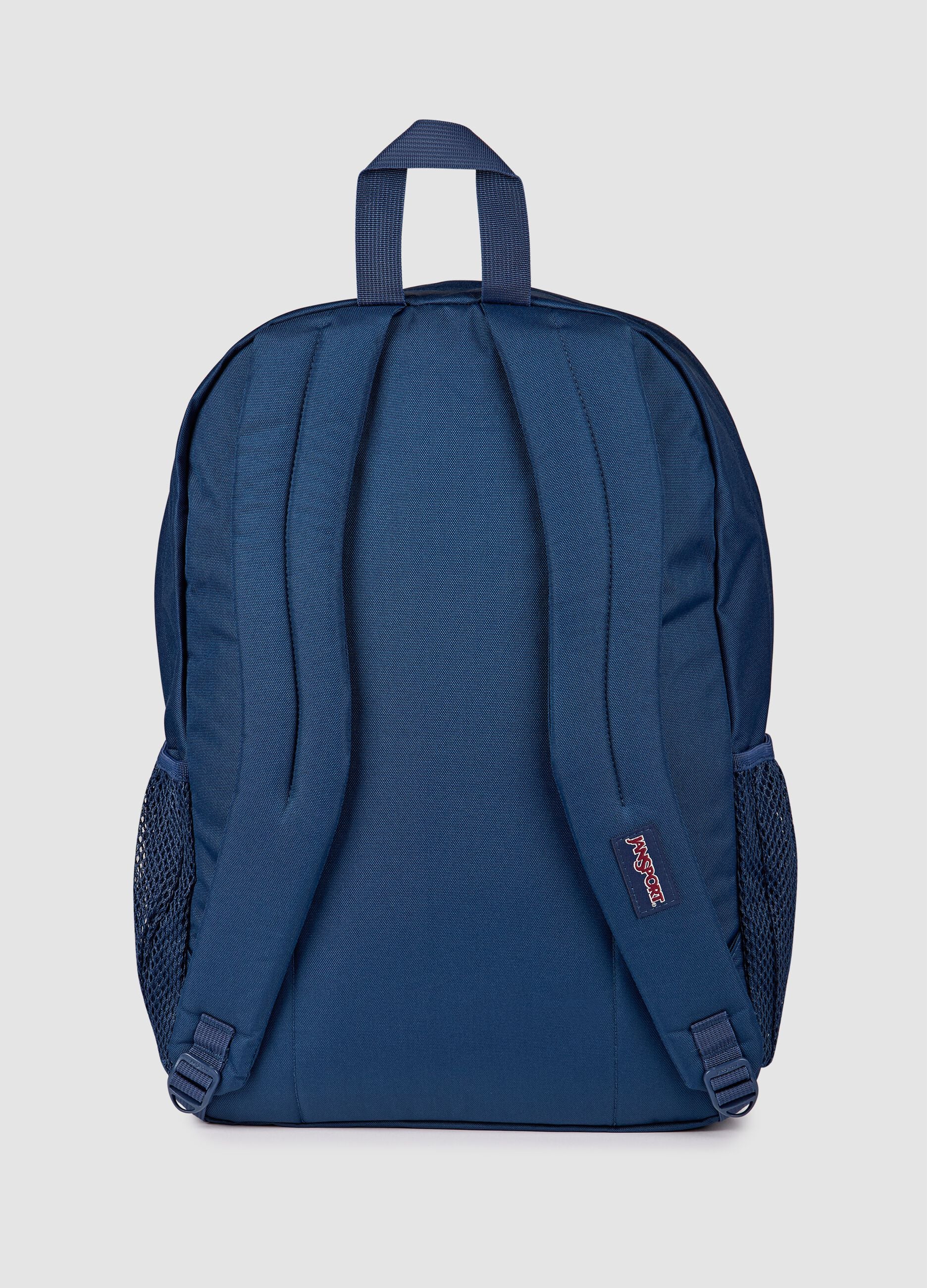 Blue backpack with external pockets