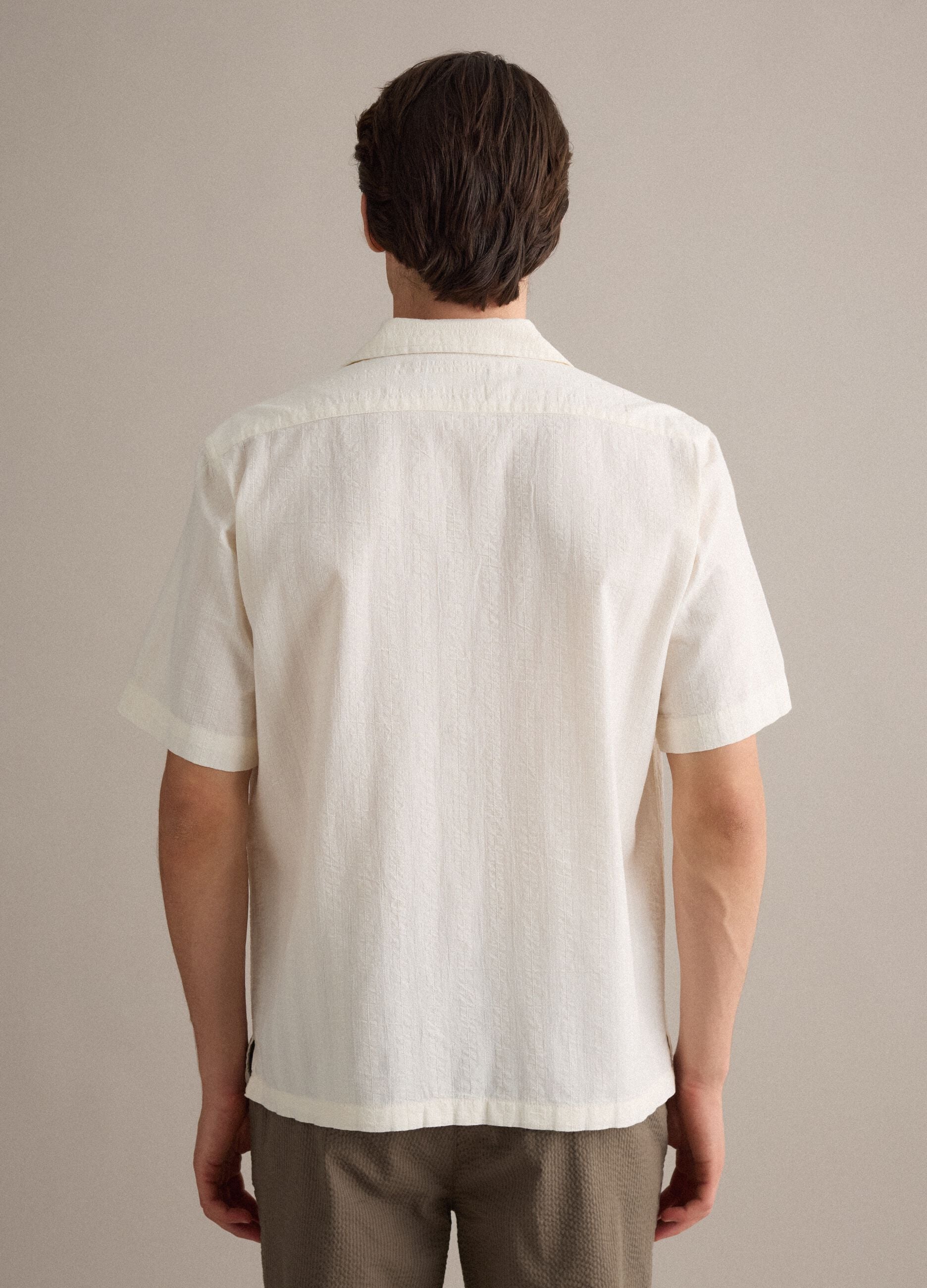 White pure organic cotton bowling-collar shirt, regular fit