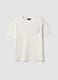 Regular fit pure white cotton T-shirt with appliqued flower_4