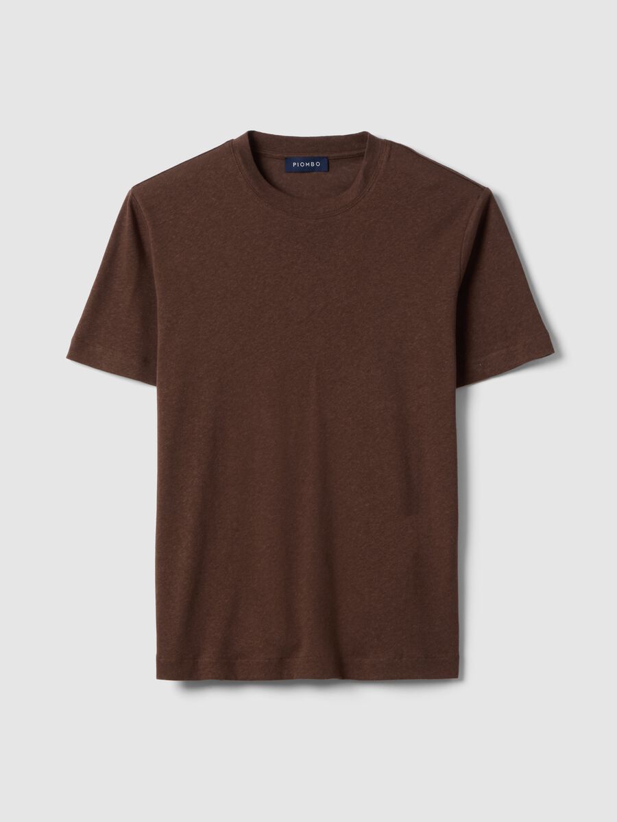 Brown regular fit linen-cotton blend t-shirt_4